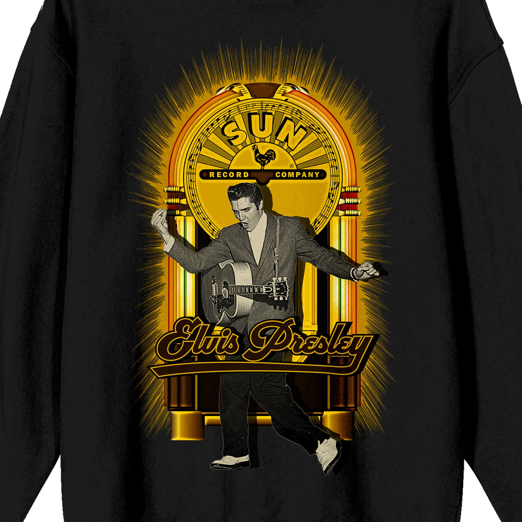 Sun Records Elvis King of Rock and Roll Adult Black Crew Neck Sweatshirt