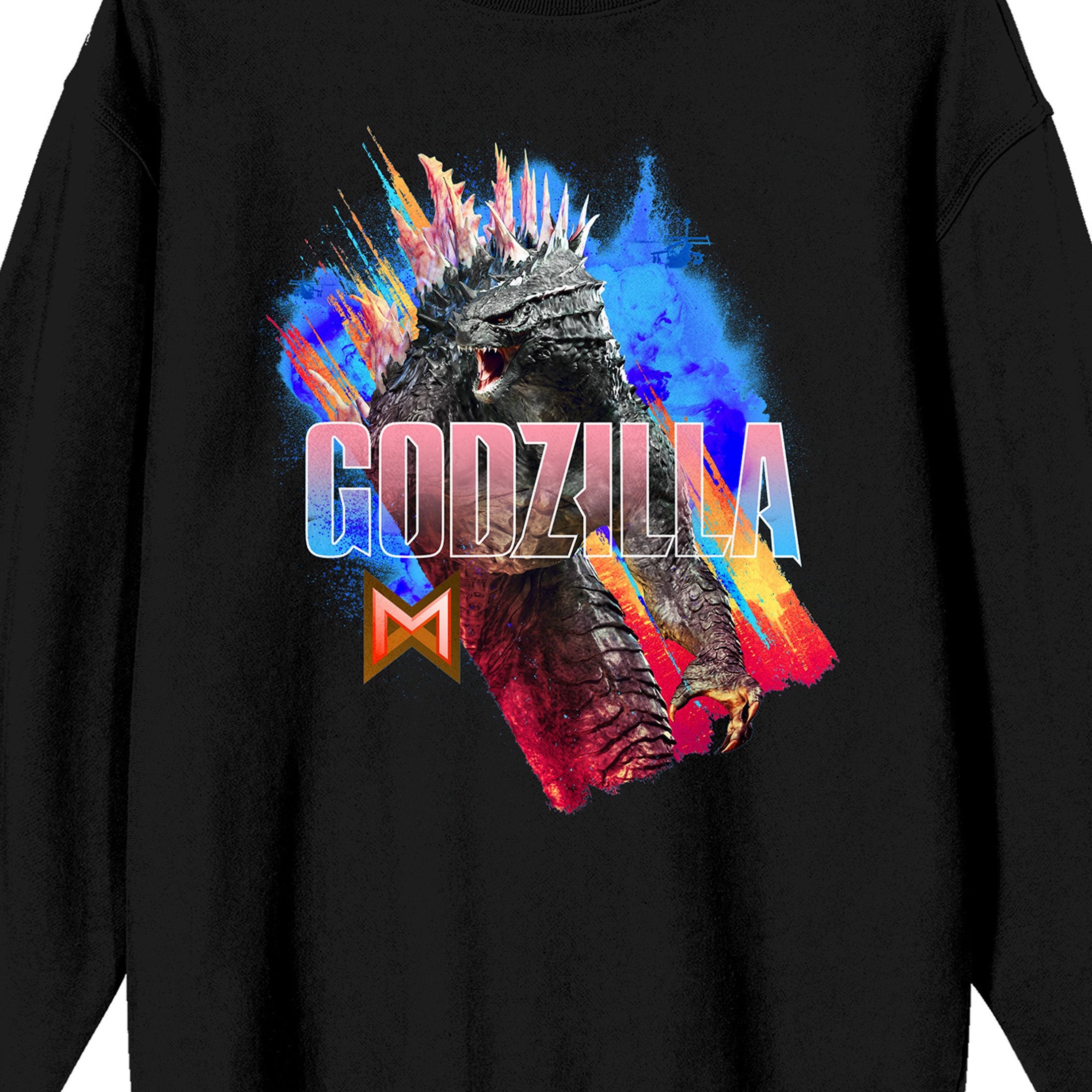 Godzilla x Kong: The New Empire Godzilla In Smoke Crew Neck Long Sleeve Black Adult Sweatshirt