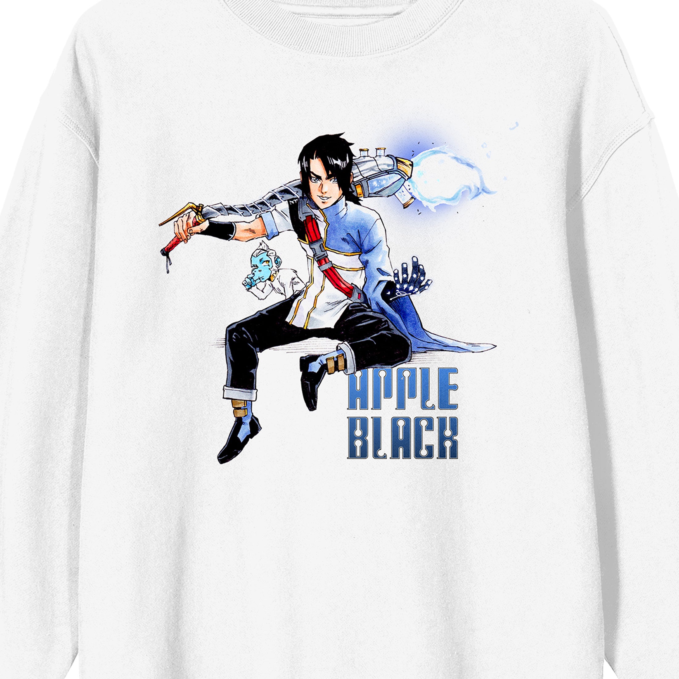 Apple Black Sano and Jara Adult White Crew Neck Sweatshirt