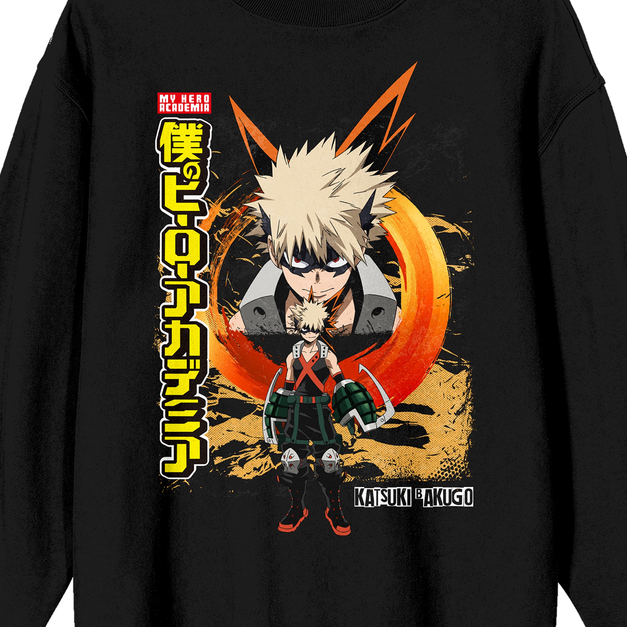 My Hero Academia Bakugo Kanji Title Logo Crew Neck Long Sleeve Black Adult Sweatshirt