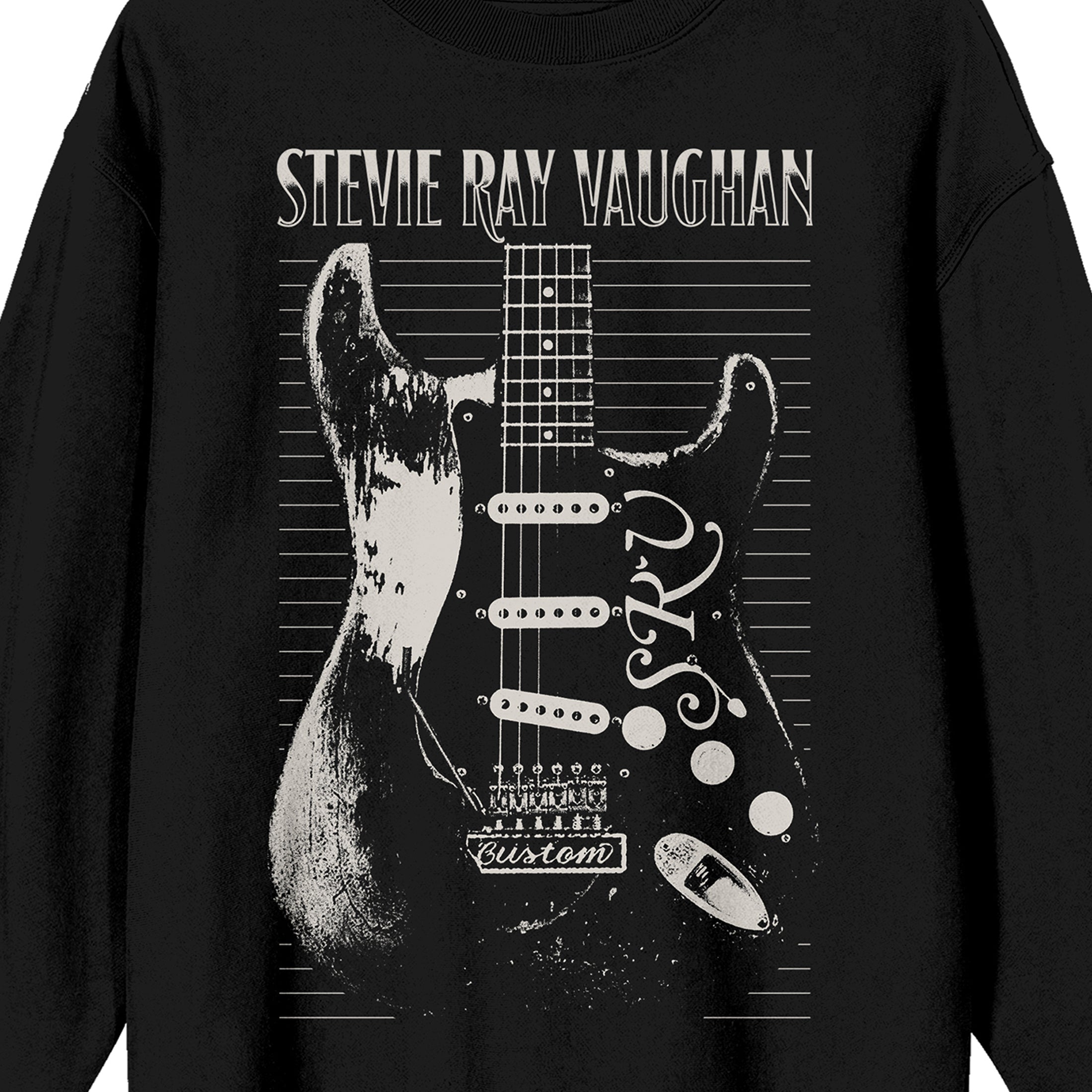 Stevie Ray Vaughan Engraved Guitar Crew Neck Long Sleeve Black Adult Sweatshirt