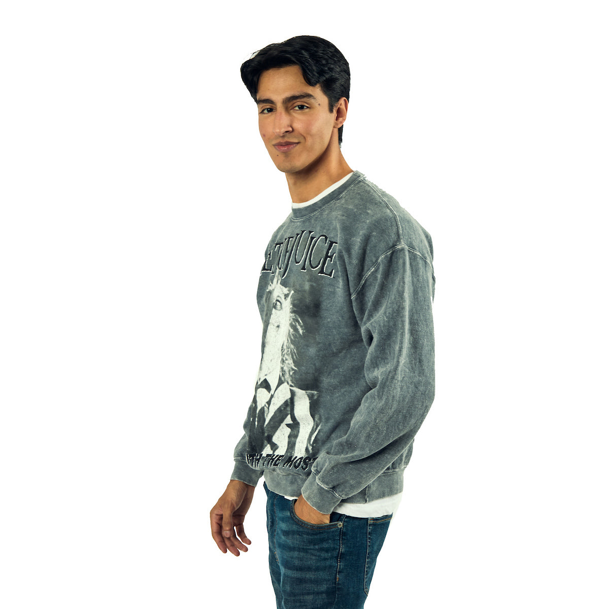 Beetlejuice The Ghost With The Most Adult Unisex Mineral Washed Crew Neck Long Sleeve Sweatshirt