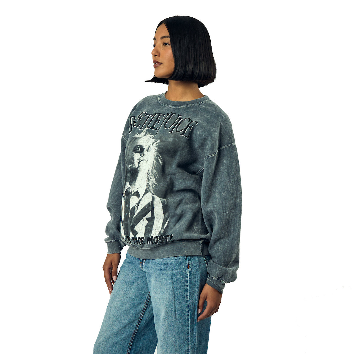 Beetlejuice The Ghost With The Most Adult Unisex Mineral Washed Crew Neck Long Sleeve Sweatshirt