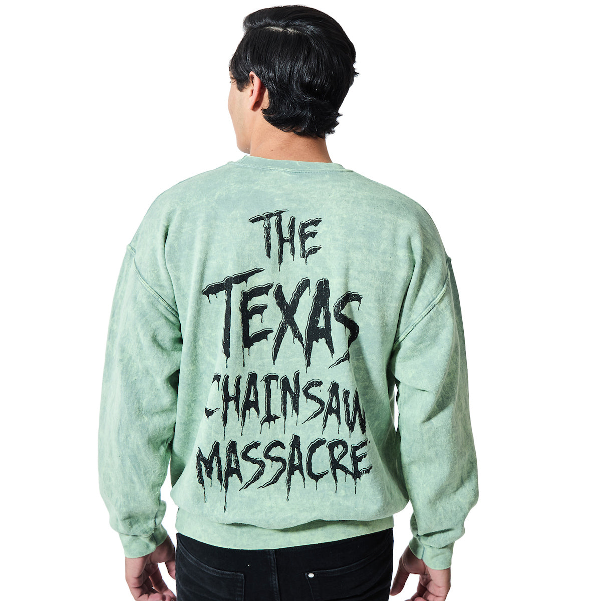 Texas Chainsaw Massacre Who Will Survive Oversized Poster Adult Unisex Mineral Washed Crew Neck Long Sleeve Sweatshirt