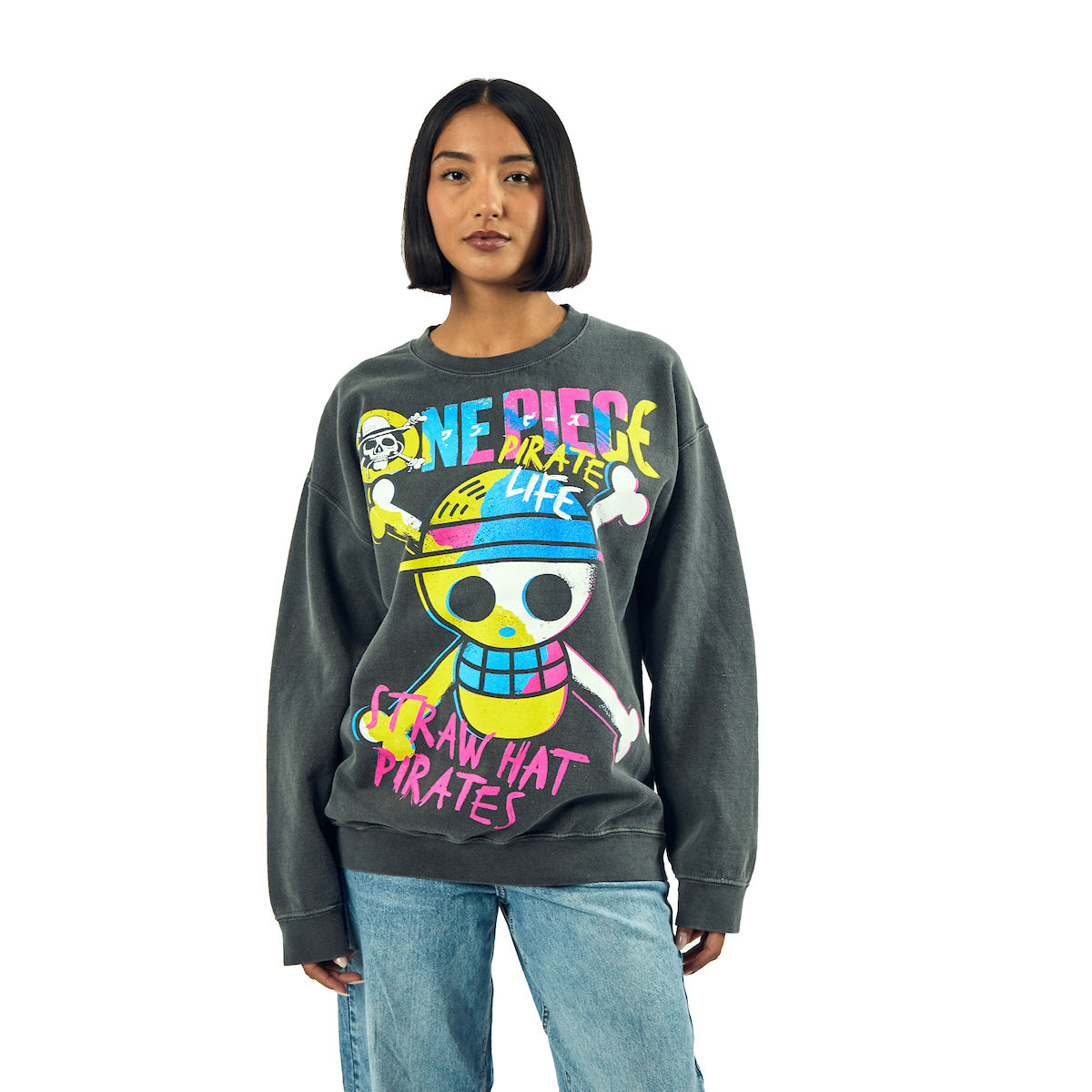 One Piece King Of The Pirates Adult Unisex Potassium Washed Crew Neck Long Sleeve Sweatshirt