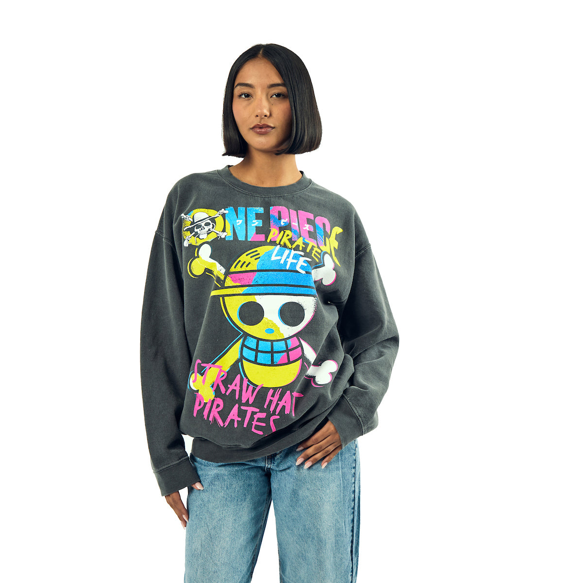 One Piece King Of The Pirates Adult Unisex Potassium Washed Crew Neck Long Sleeve Sweatshirt