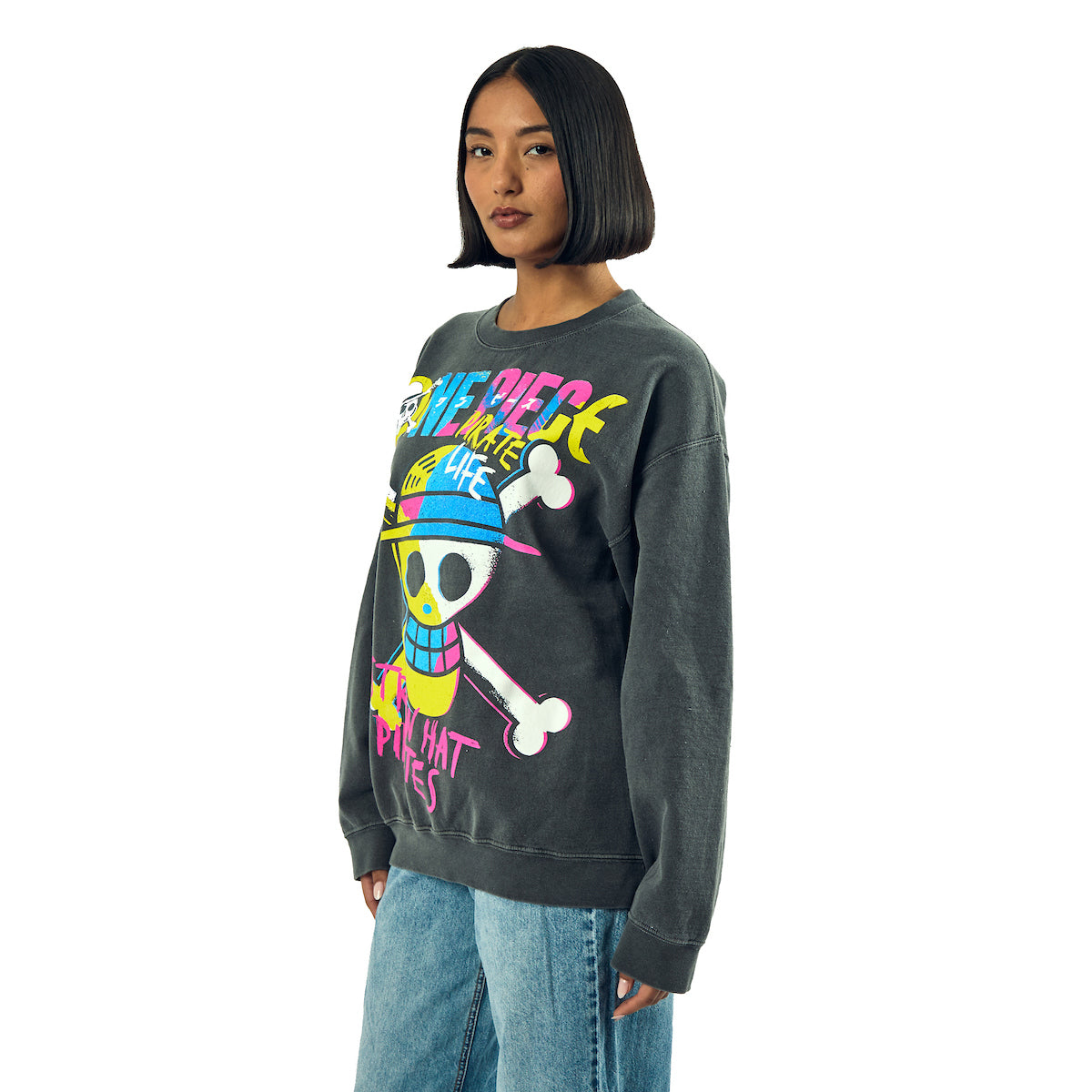 One Piece King Of The Pirates Adult Unisex Potassium Washed Crew Neck Long Sleeve Sweatshirt