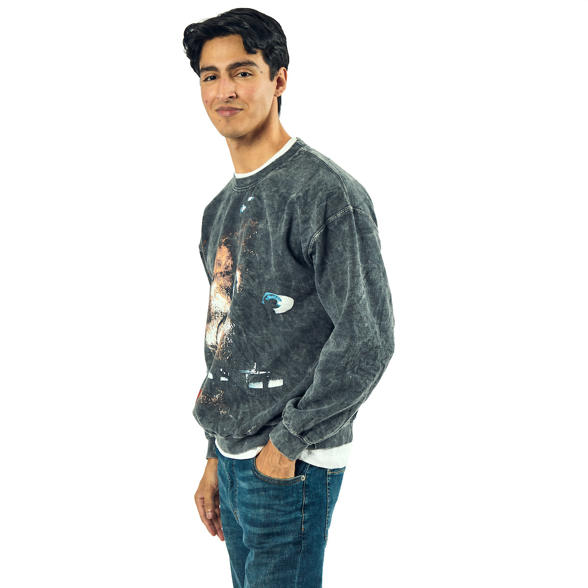 Five Nights At Freddy's Distressed Freddy Face In Shadows Adult UNisex Mineral Washed Crew Neck Long Sleeve Sweatshirt