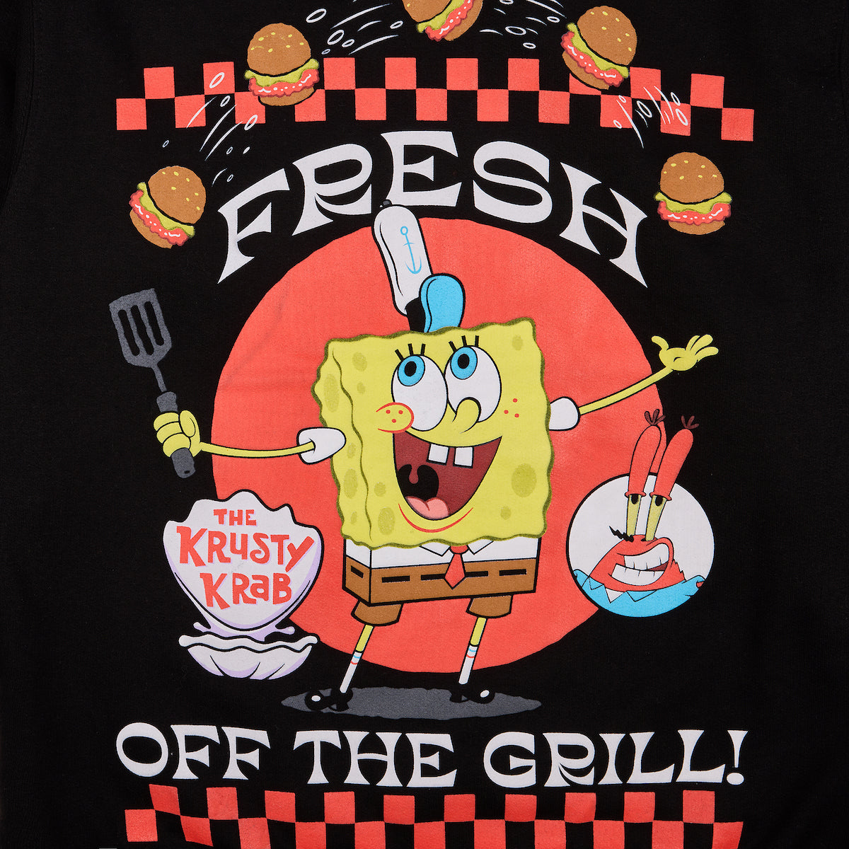 Spongebob Squarepants Fresh Off The Grill Men's Black Crew Neck Long Sleeve Pullover Sweatshirt