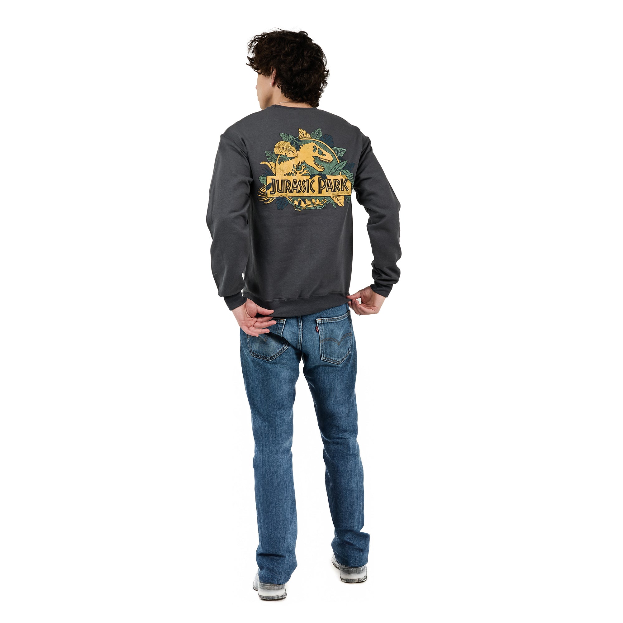 Jurassic Park Classic Logo Adult Charcoal Double Sided Crew Neck Sweatshirt