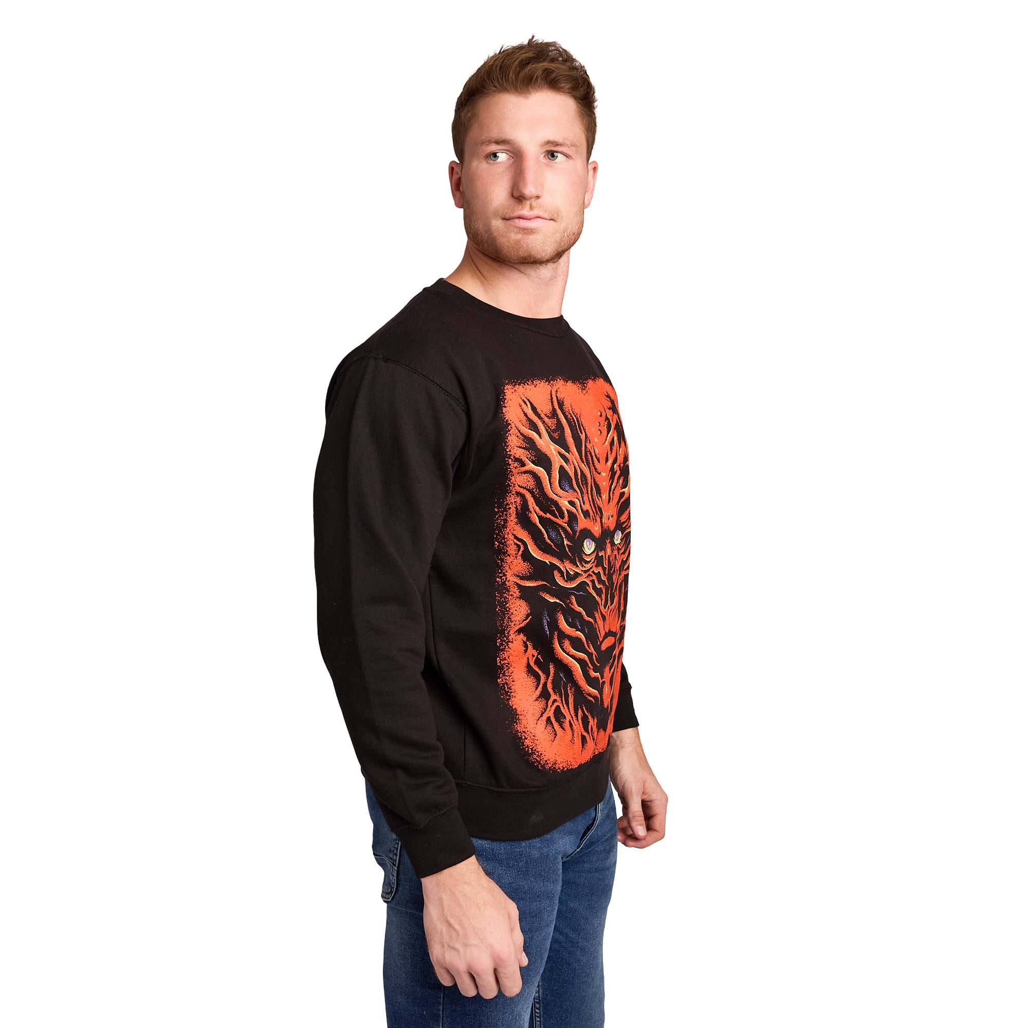 Stranger Things Vecna Puff Print on Men's Black Sweatshirt