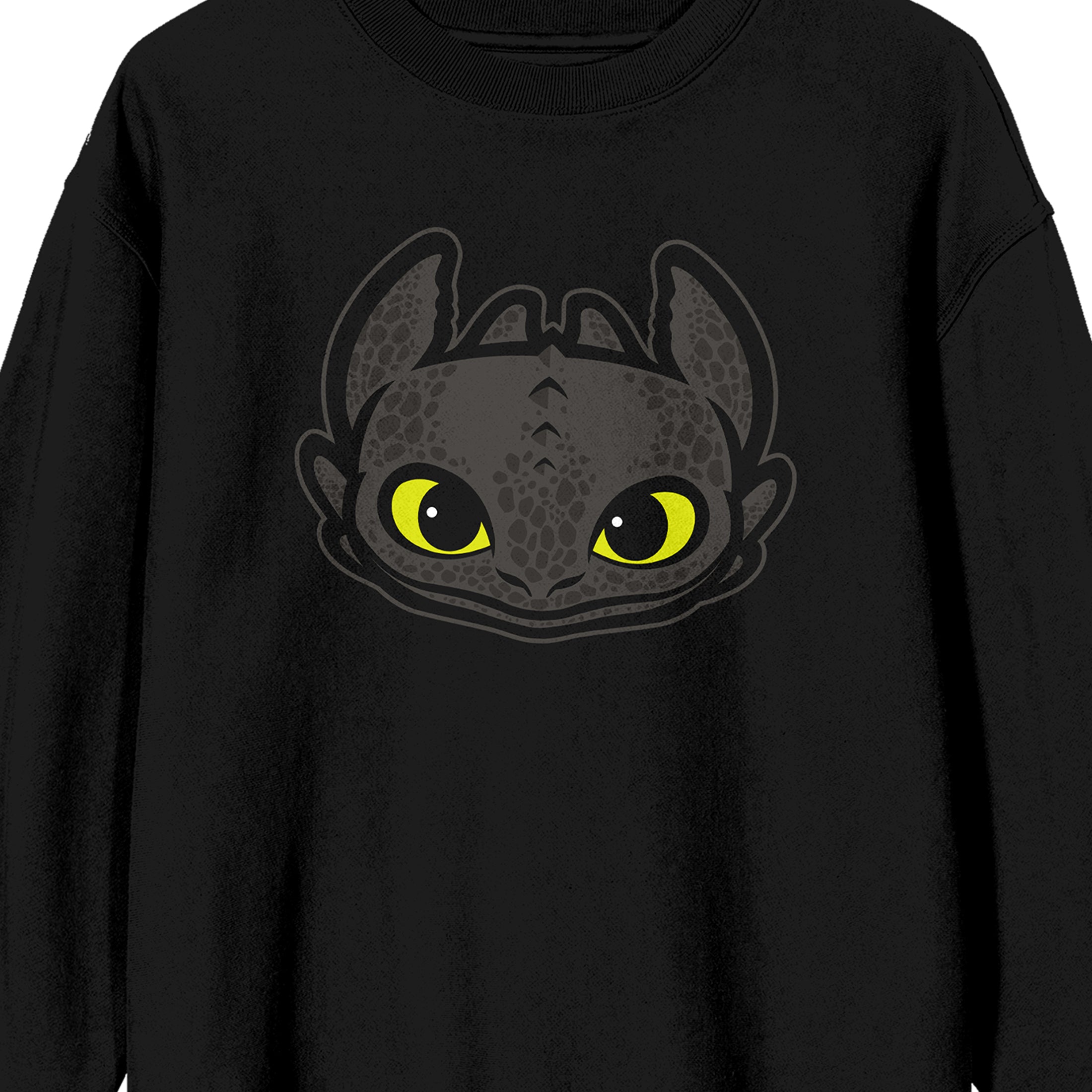 How to Train Your Dragon Franchise - Toothless Head Vector Graphic on Adult Black Crew Neck Sweatshirt