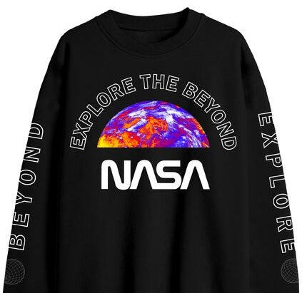 NASA Worm Logo with Sleeve Print on Men's Black Sweatshirt