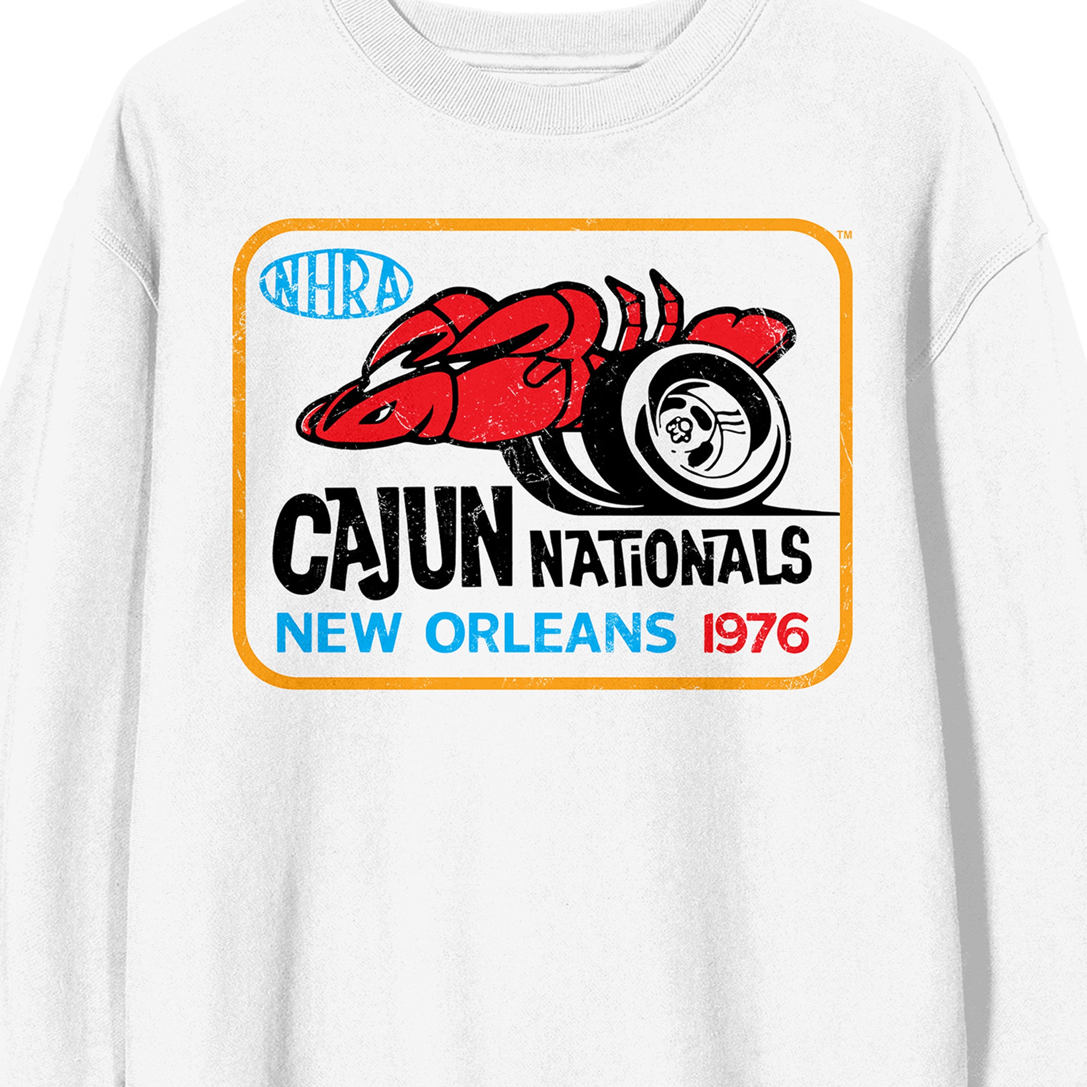 National Hot Rod Association Cajun Nationals Adult White Crew Neck Long Sleeve Sweatshirt
