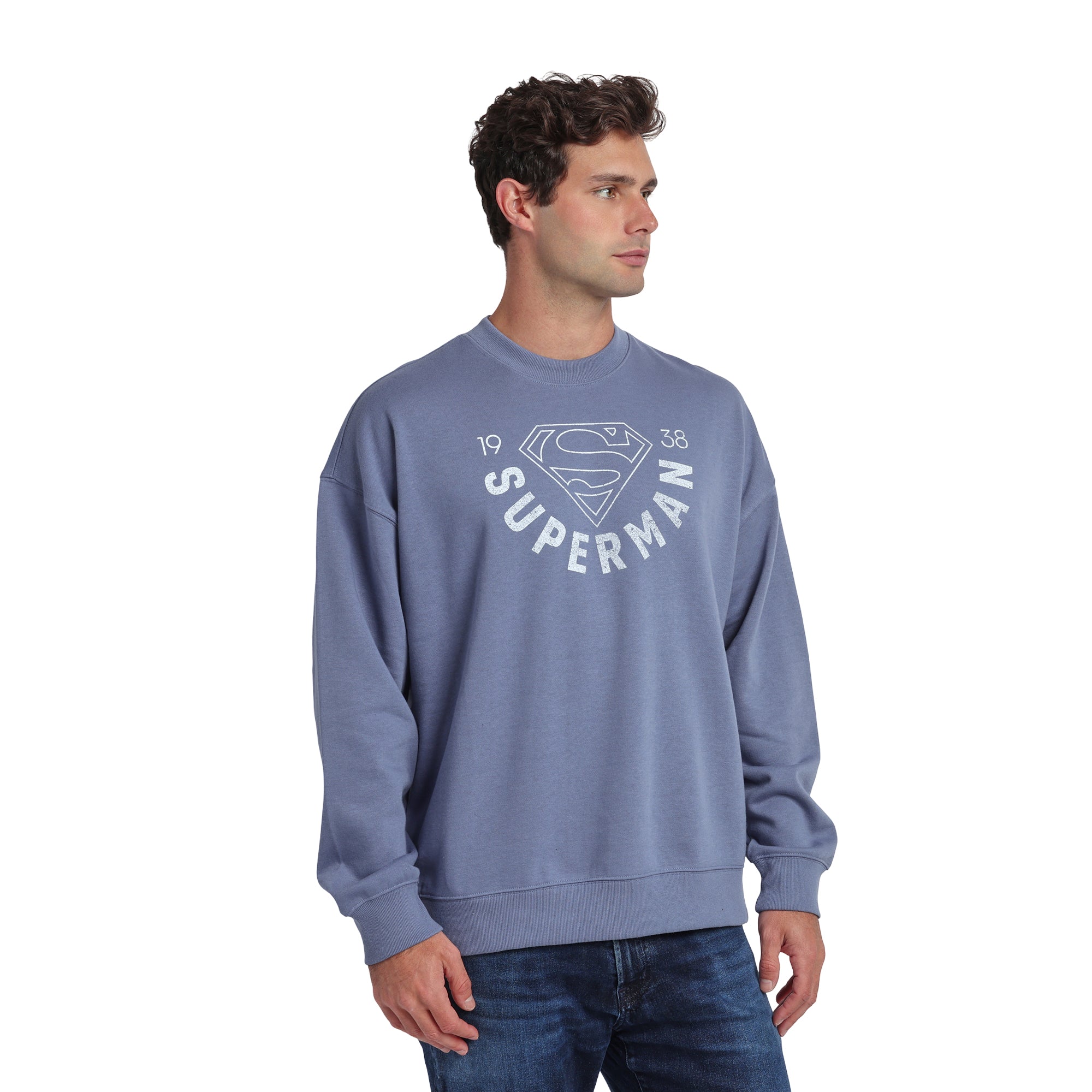 Superman 1938 Men’s Blue-Gray Crew Neck Sweatshirt