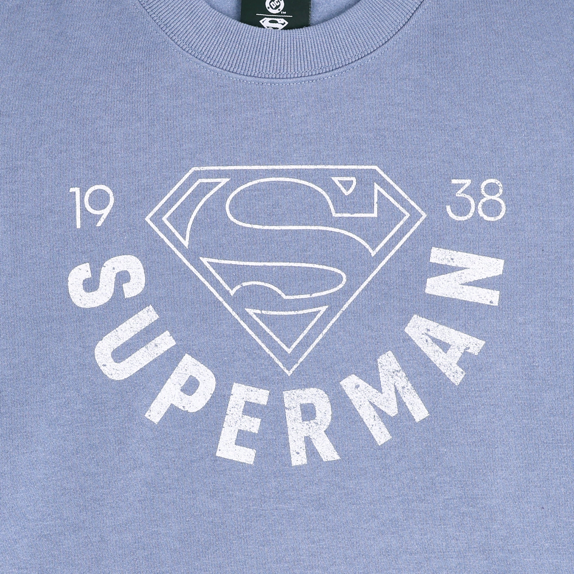Superman 1938 Men’s Blue-Gray Crew Neck Sweatshirt