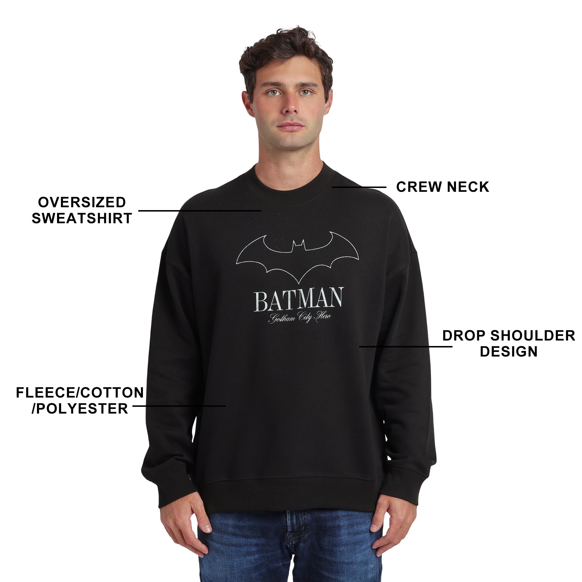 Batman The Dark Knight Men’s Black Crew Neck Sweatshirt