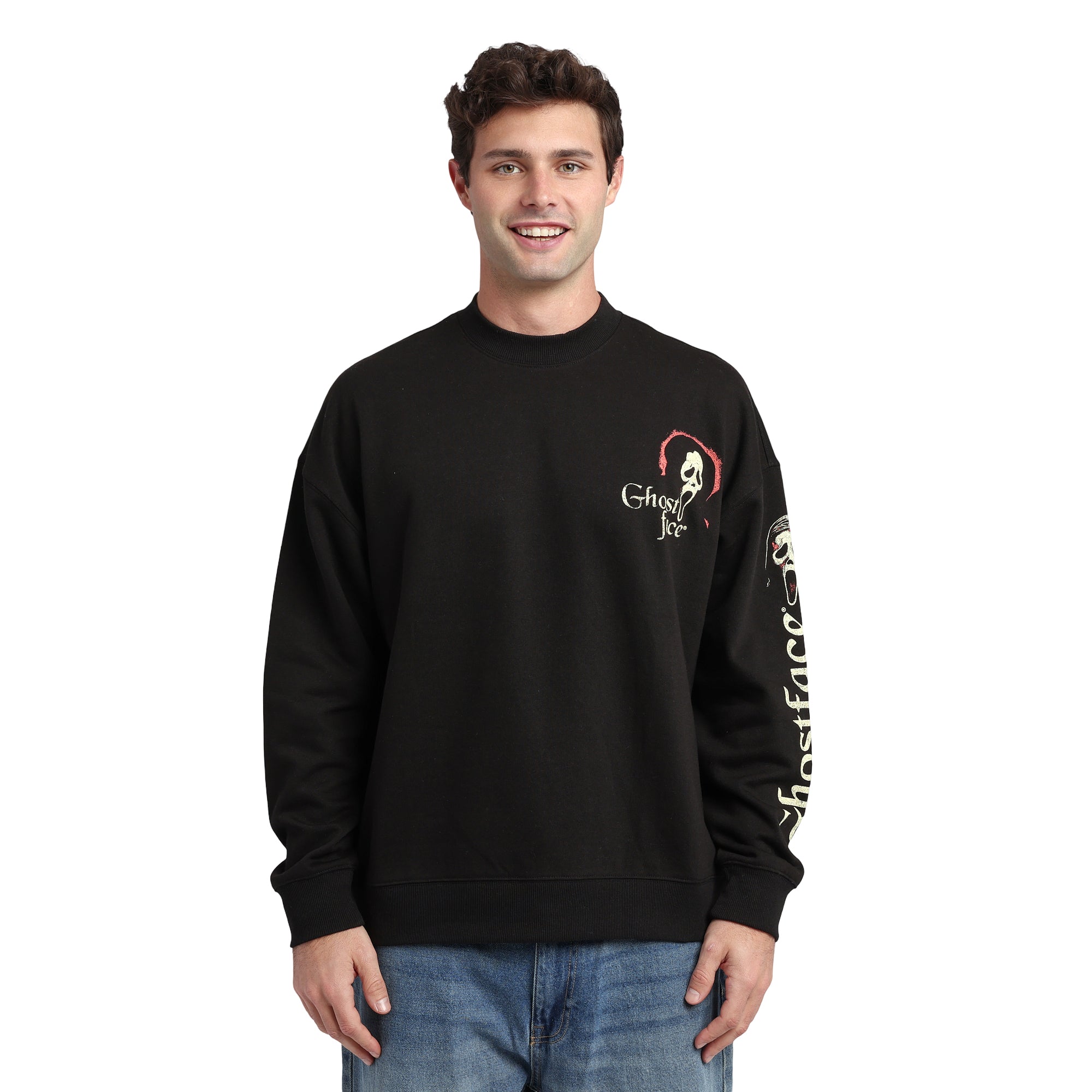 Ghostface Men's Oversized Black Crew Neck Sweatshirt
