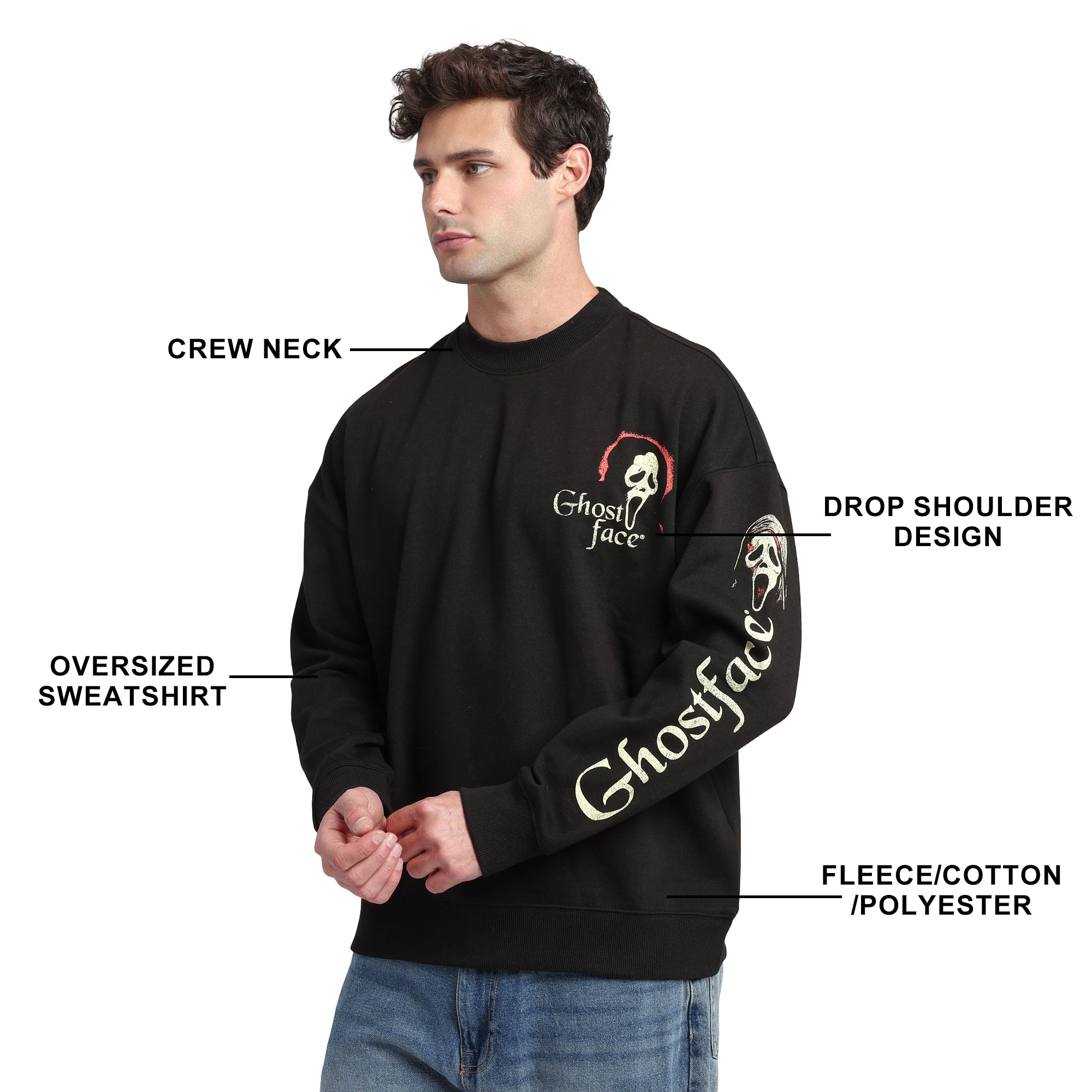 Ghostface Men's Oversized Black Crew Neck Sweatshirt