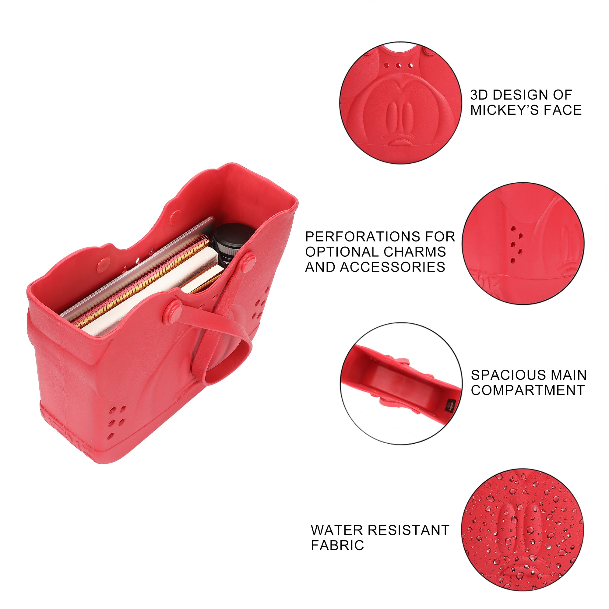 Disney Mickey Mouse 3D Character Face 16.5" Red EVA Molded Gummy Tote