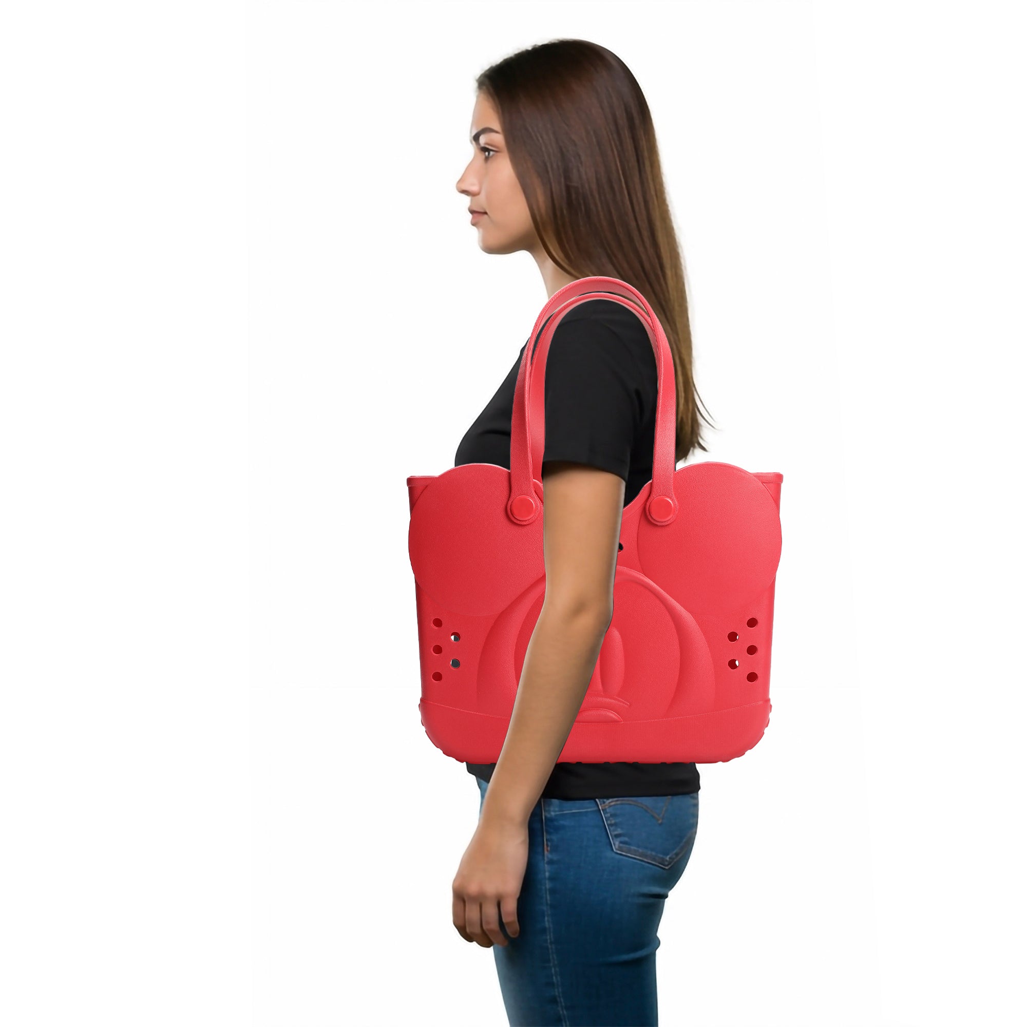 Disney Mickey Mouse 3D Character Face 16.5" Red EVA Molded Gummy Tote