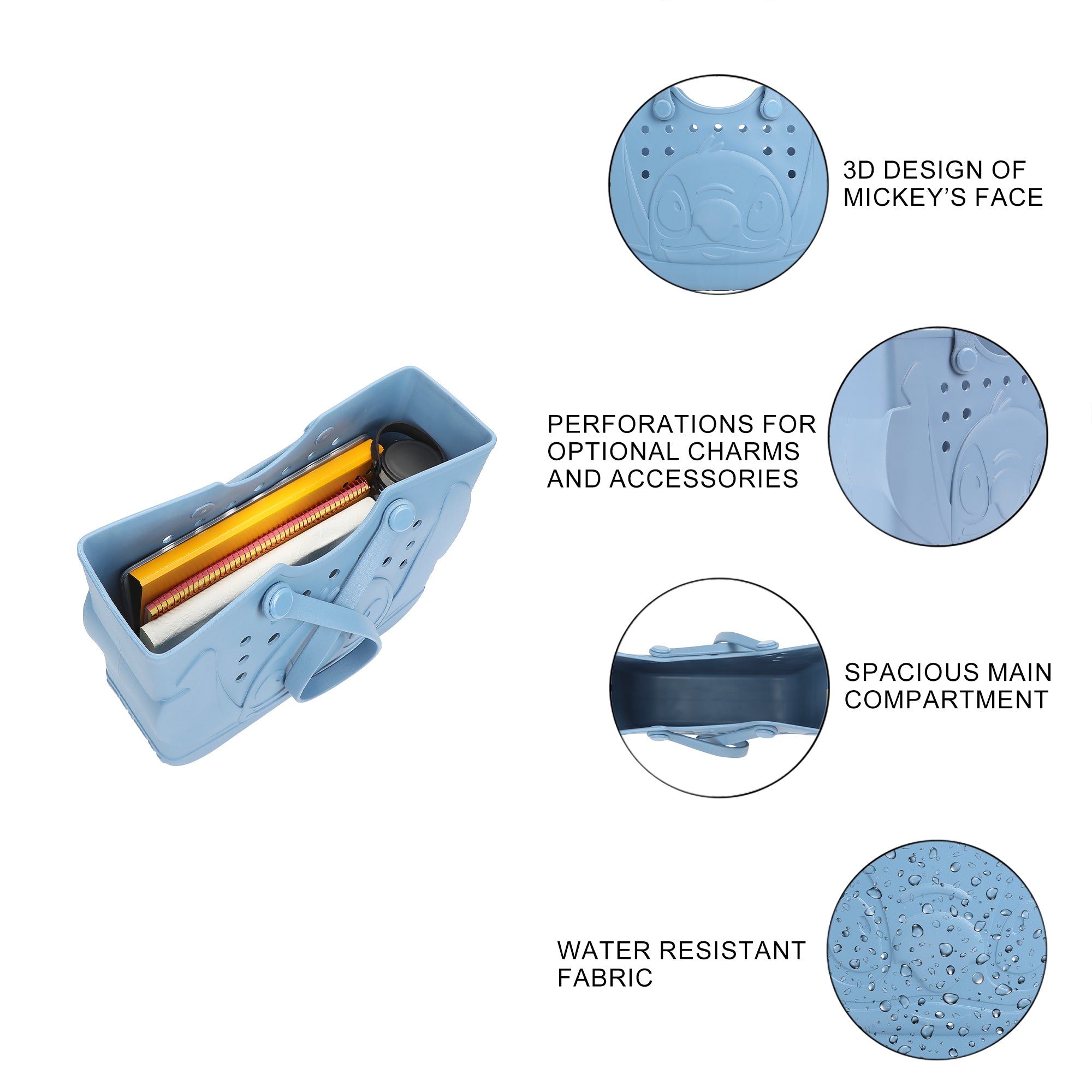 Disney Stitch 3D Character Face Blue 16.5" EVA Molded Gummy Tote