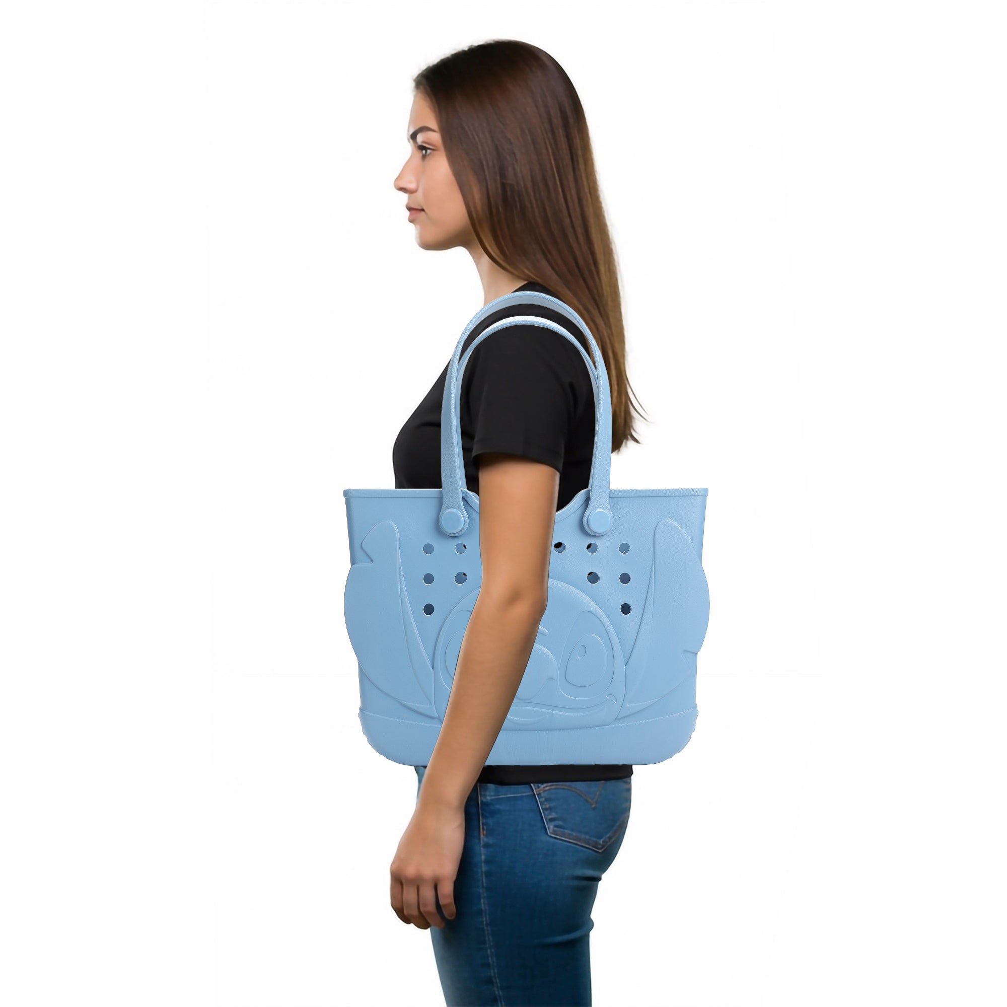 Disney Stitch 3D Character Face Blue 16.5" EVA Molded Gummy Tote