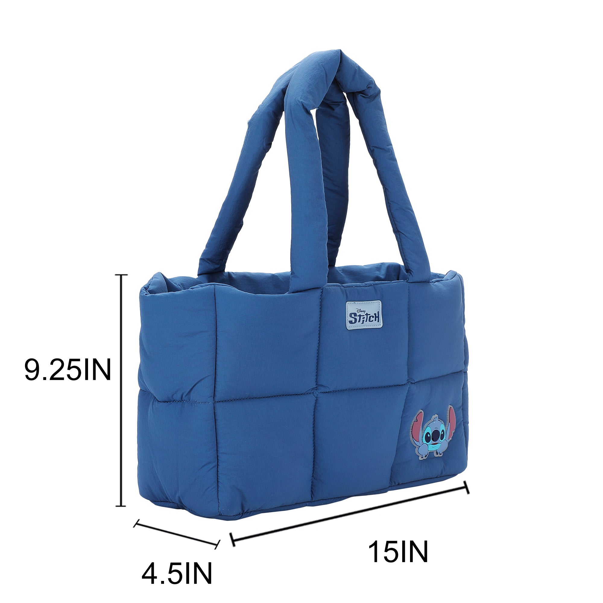 Lilo & Stitch Stitch Quilted Puffer Tote Bag with Rubber and PU Badge