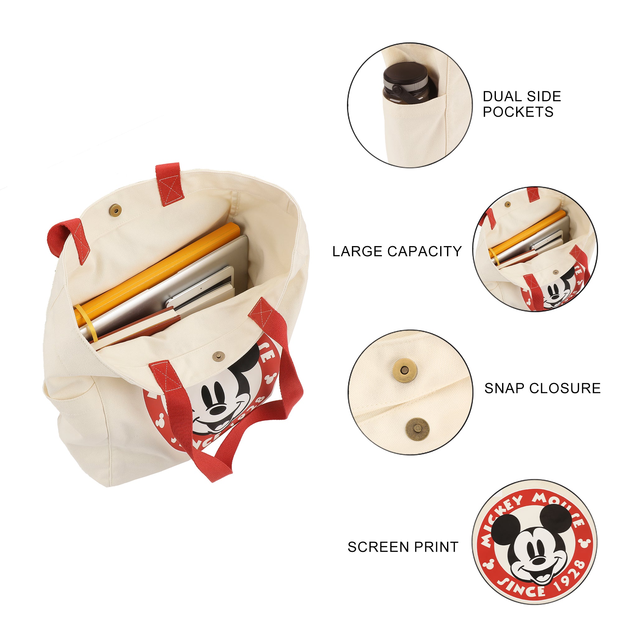 Mickey Mouse Classic Since 1928 15.5-Inch Adult Canvas Tote Bag