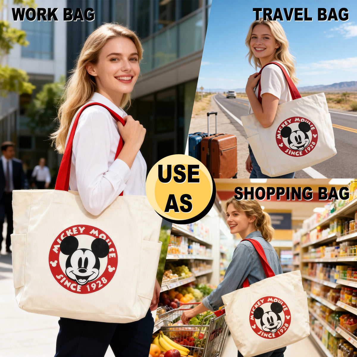 Mickey Mouse Classic Since 1928 15.5-Inch Adult Canvas Tote Bag