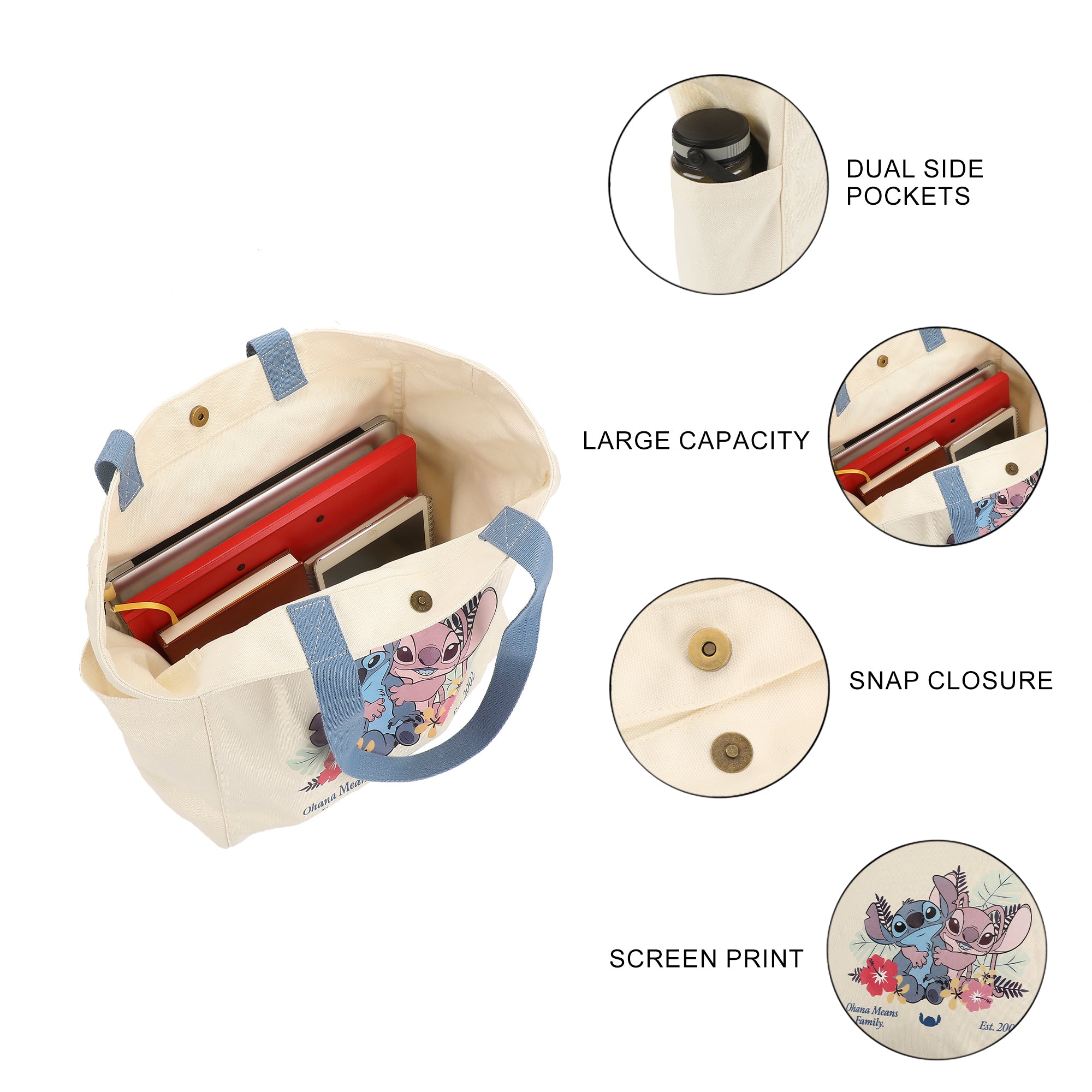 Lilo & Stitch Ohana Means Family 15.5-Inch Adult Canvas Tote Bag