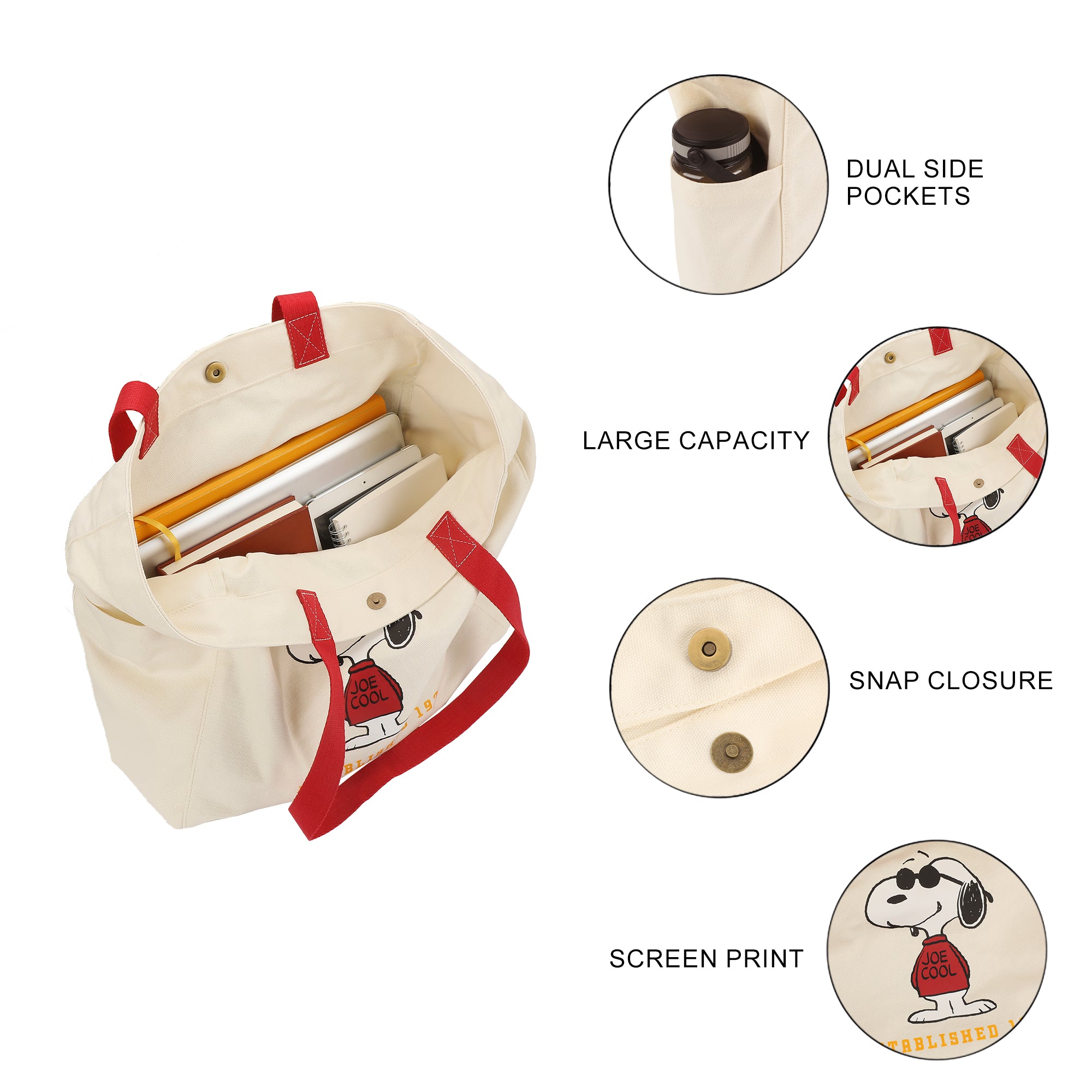 Peanuts Joe Cool Snoopy Est. 1971 15.5-Inch Adult Canvas Tote Bag