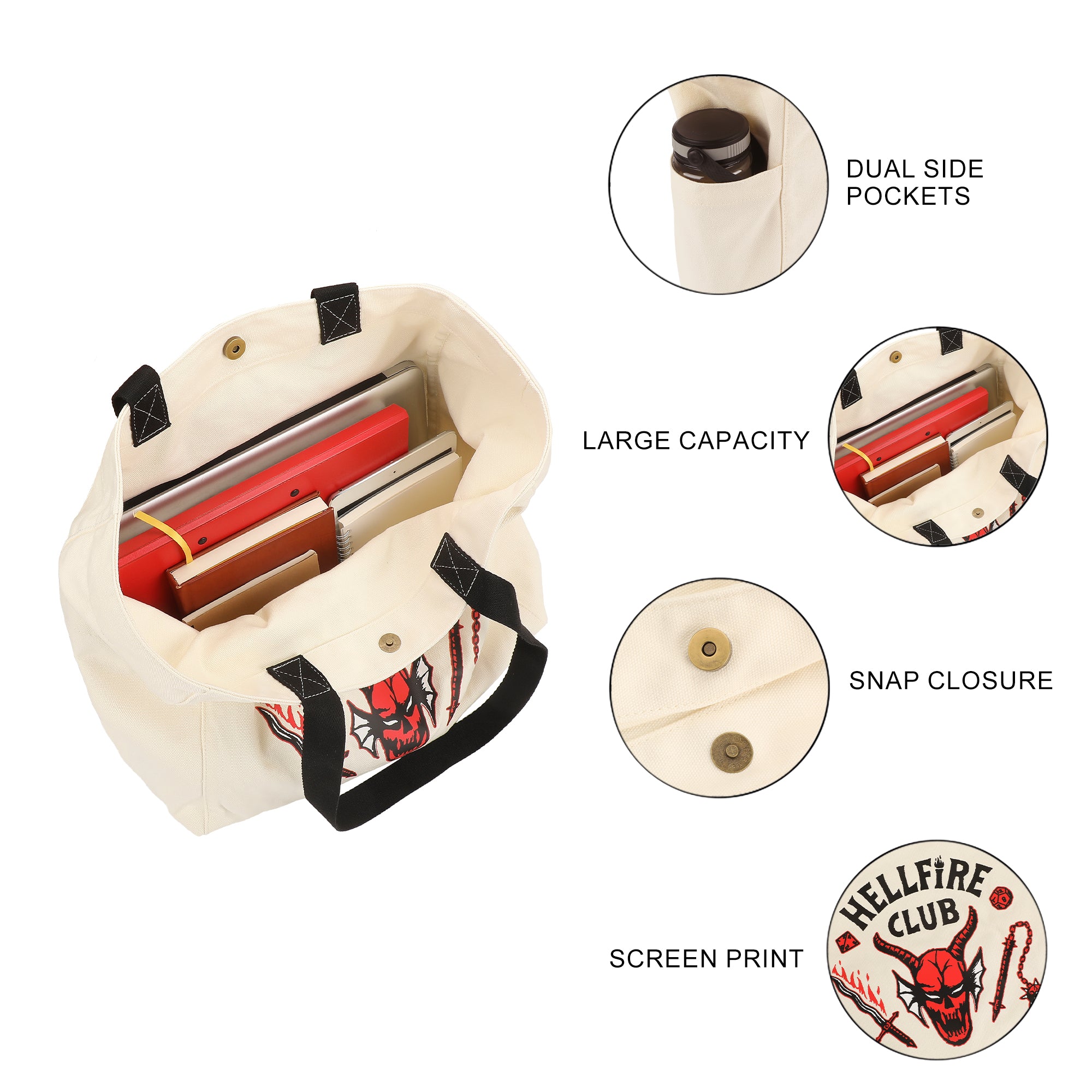 Stranger Things Hellfire Club 15.5-Inch Adult Canvas Tote Bag