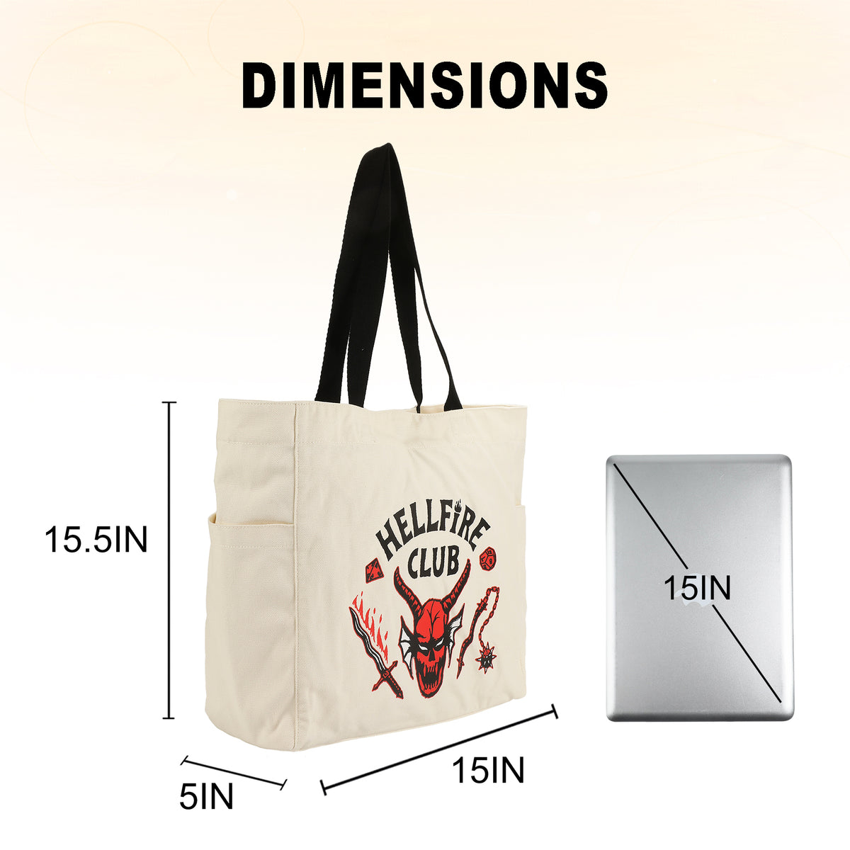Stranger Things Hellfire Club 15.5-Inch Adult Canvas Tote Bag