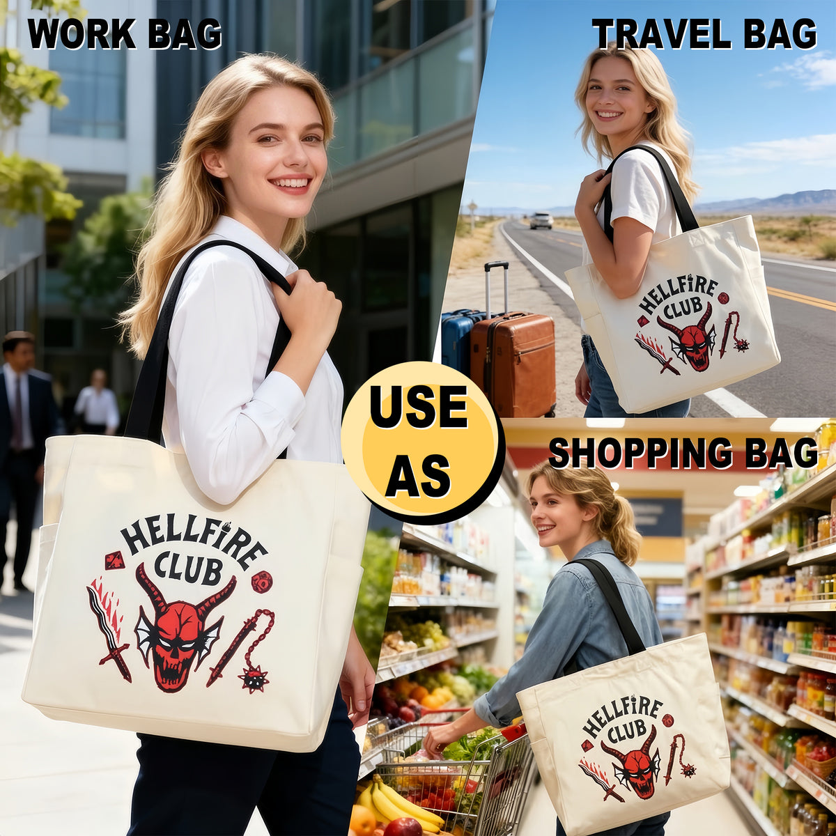 Stranger Things Hellfire Club 15.5-Inch Adult Canvas Tote Bag