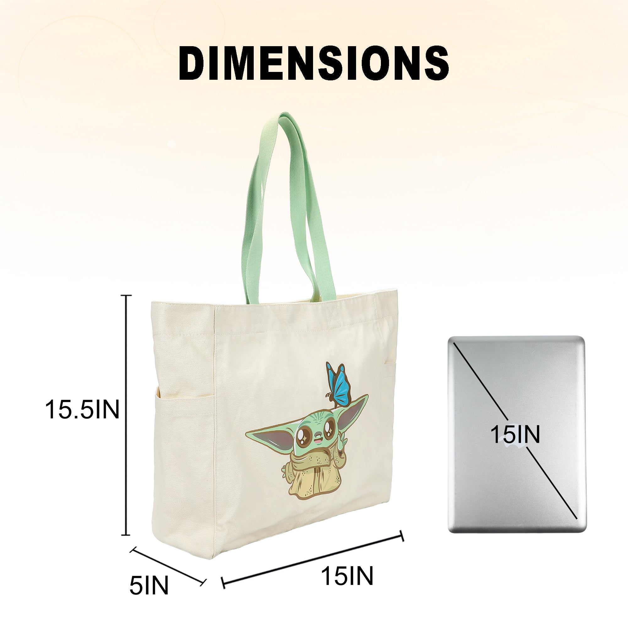 Star Wars: The Mandalorian & Grogu Chibi Grogu & Butterfly 15" Adult Tote Bag