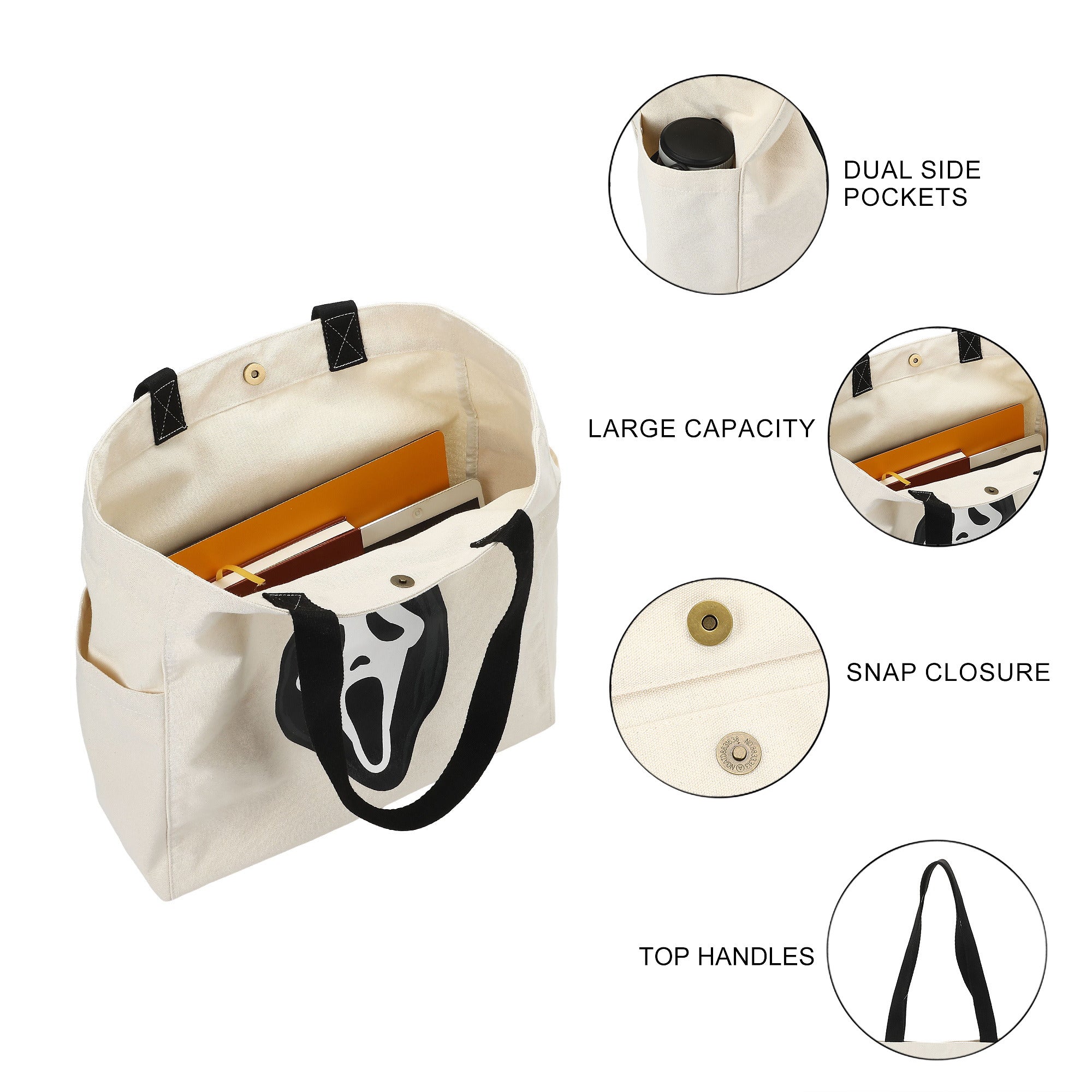 Ghostface Canvas Tote Bag, 15.5-Inch for Adult Fans