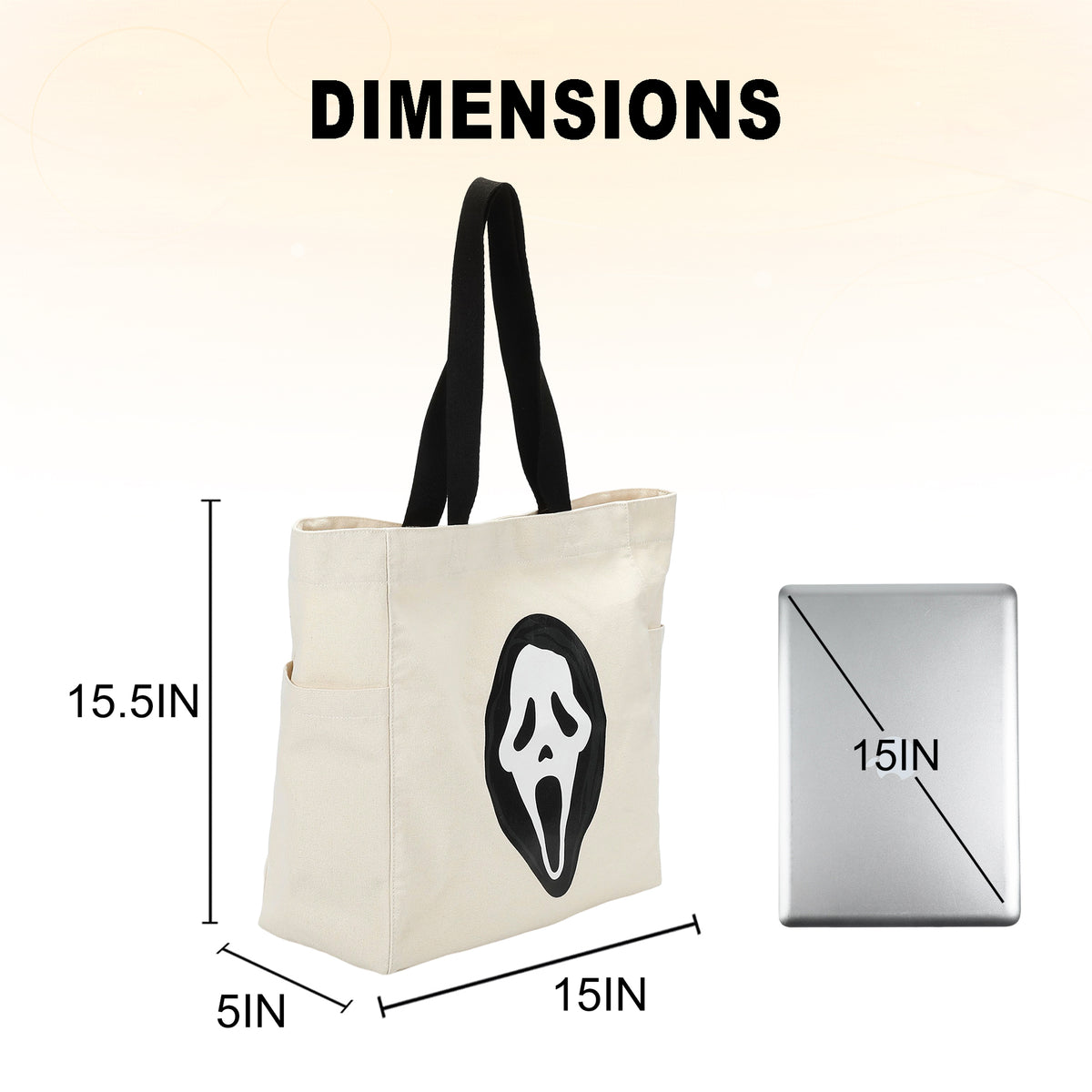 Ghostface Canvas Tote Bag, 15.5-Inch for Adult Fans