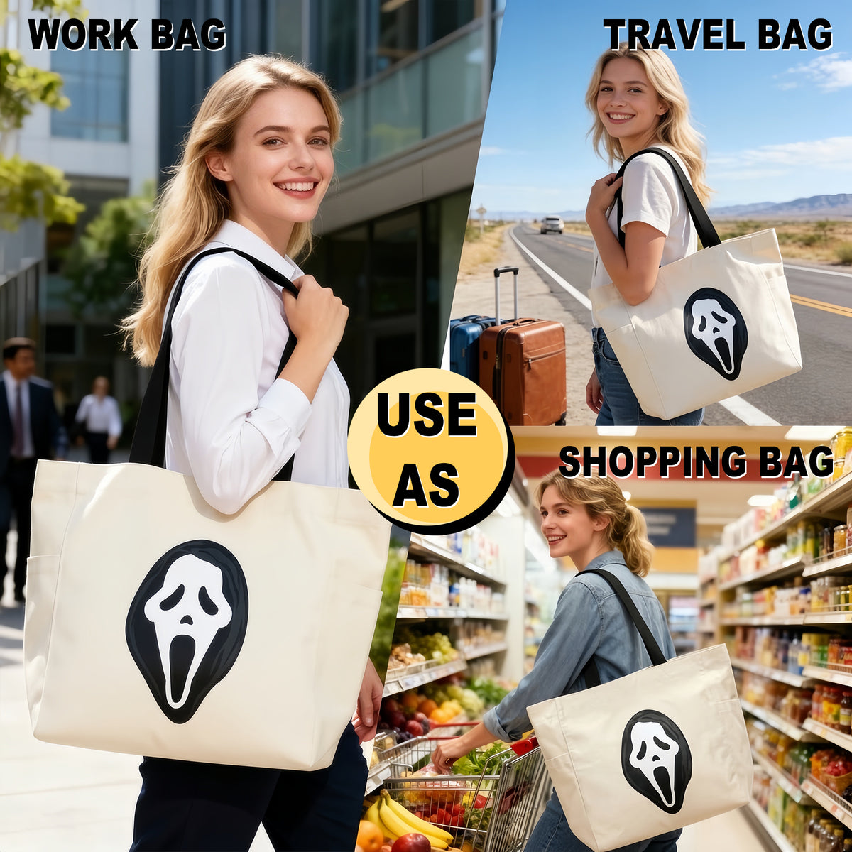 Ghostface Canvas Tote Bag, 15.5-Inch for Adult Fans
