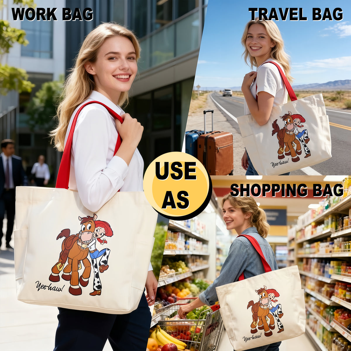 Toy Story Jessie & Bullseye Yee-Haw White 15" Adult Tote Bag