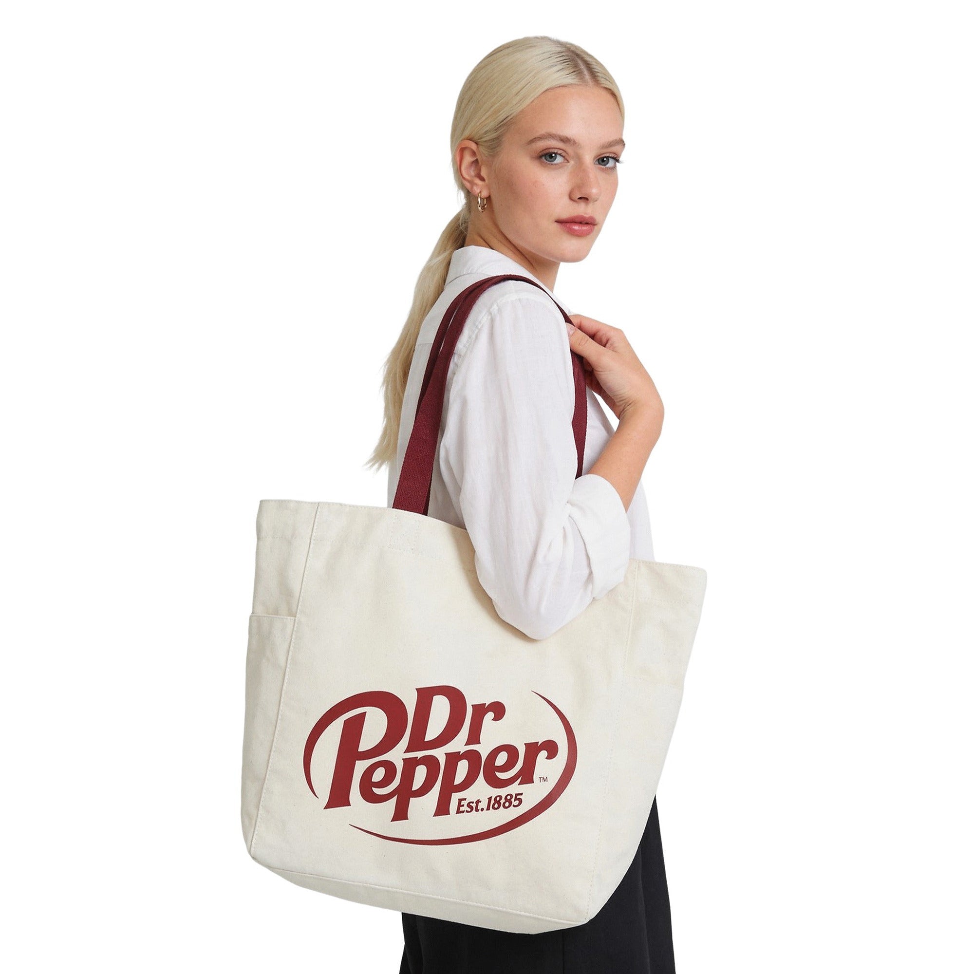 Dr Pepper Logo Canvas Tote Bag, 15.5-Inch for Adults