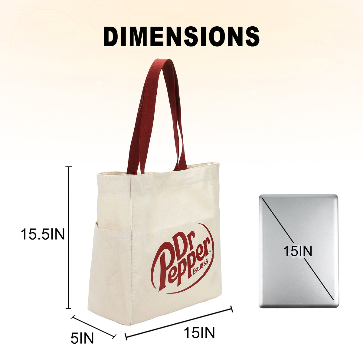 Dr Pepper Logo Canvas Tote Bag, 15.5-Inch for Adults