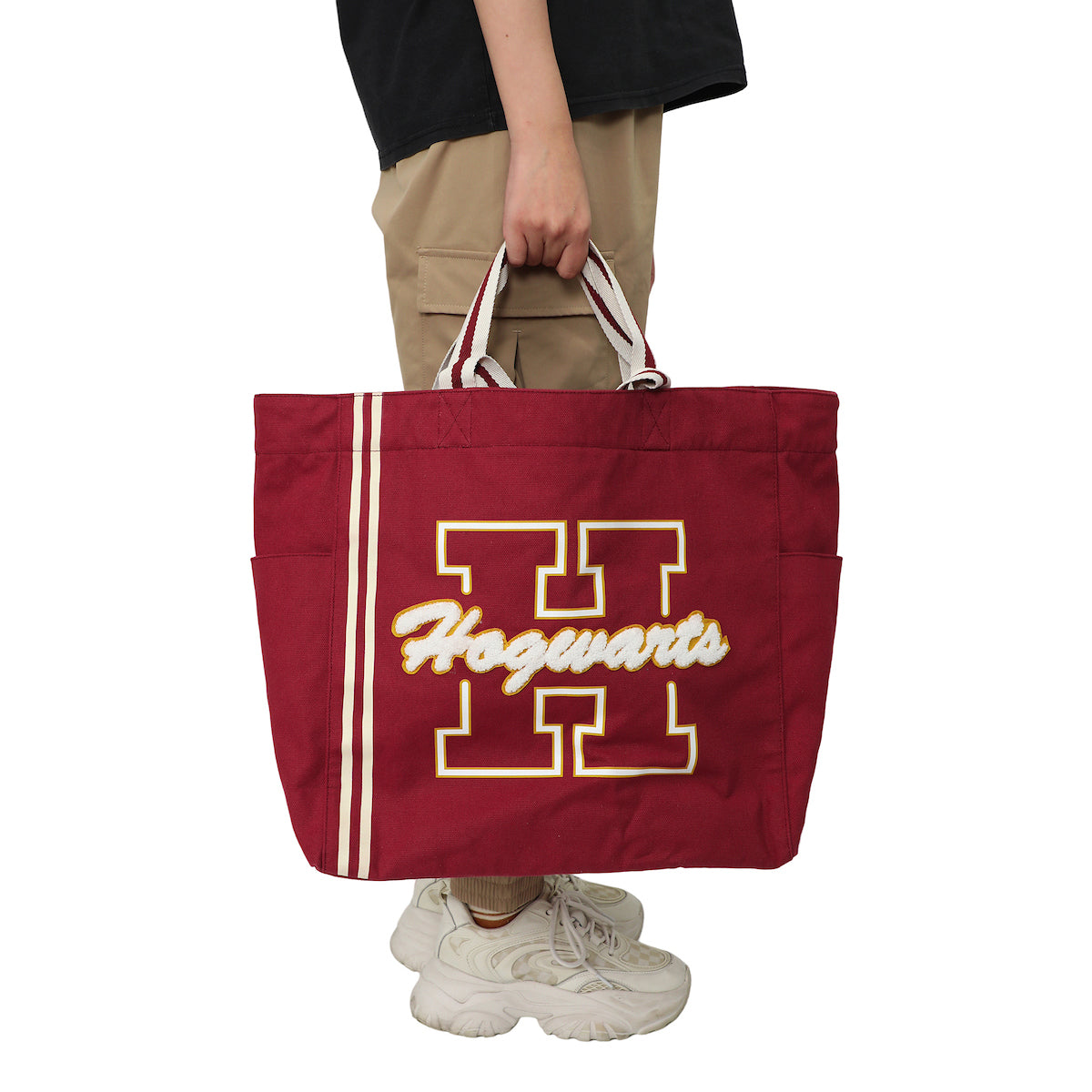 Harry Potter Hogwarts Canvas Tote Bag with Faux Shearling Patch