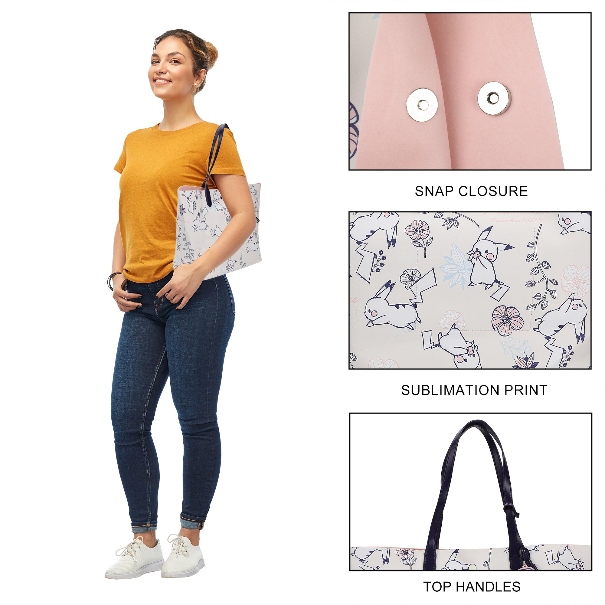 Pokémon All-Over Print White 20" Large Womens Tote Bag