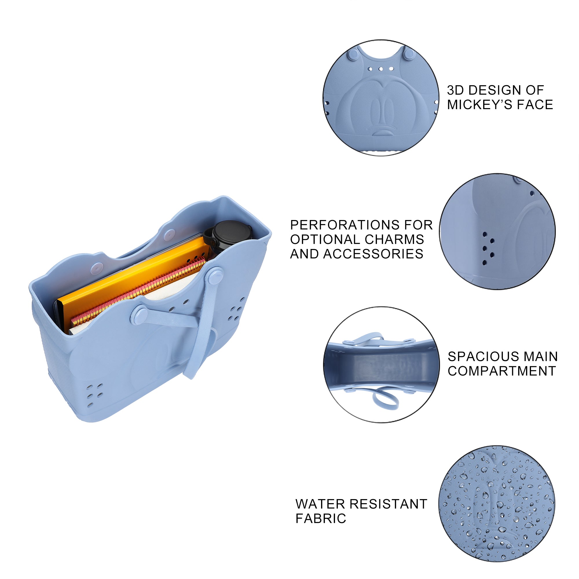 Disney Mickey Mouse 3D Character Face Gray 16.5" EVA Molded Gummy Tote