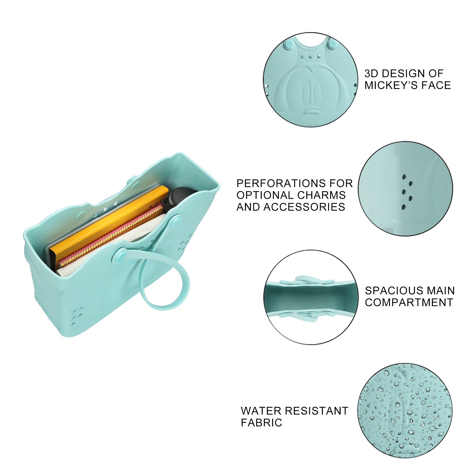 Disney Mickey Mouse 3D Character Face Green 16.5" EVA Molded Tote