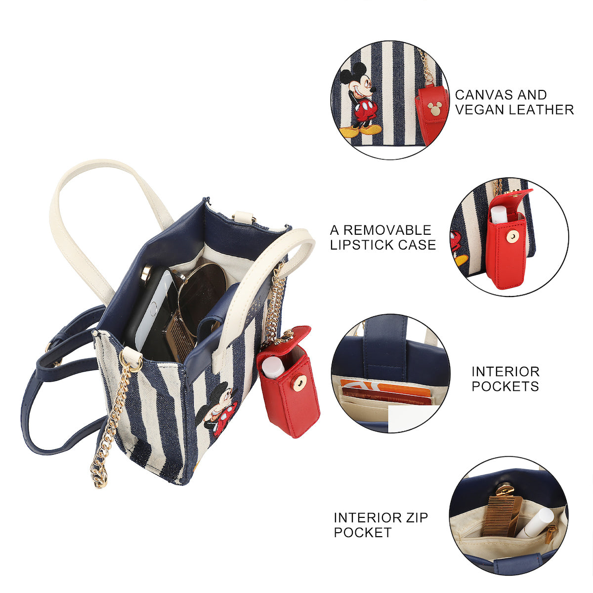 Disney Bashful Mickey Pose 11.3" Blue & White Striped Crossbody Bag