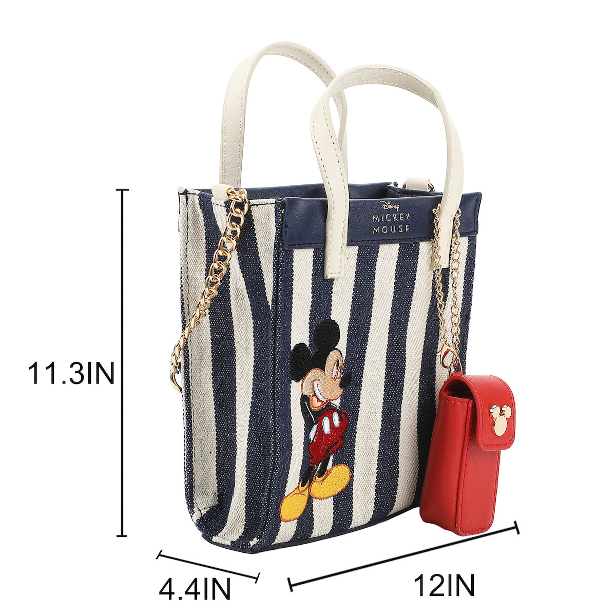 Disney Bashful Mickey Pose 11.3" Blue & White Striped Crossbody Bag
