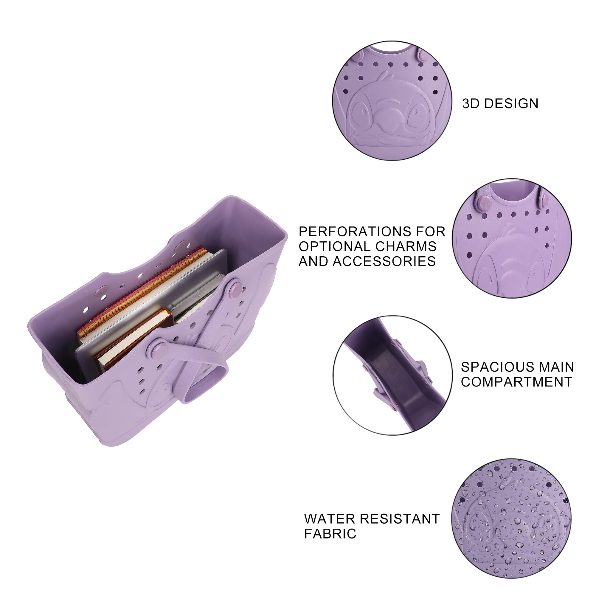 Disney Lilo & Stitch Purple Rubber Rubber 16.5" EVA Molded Gummy Tote