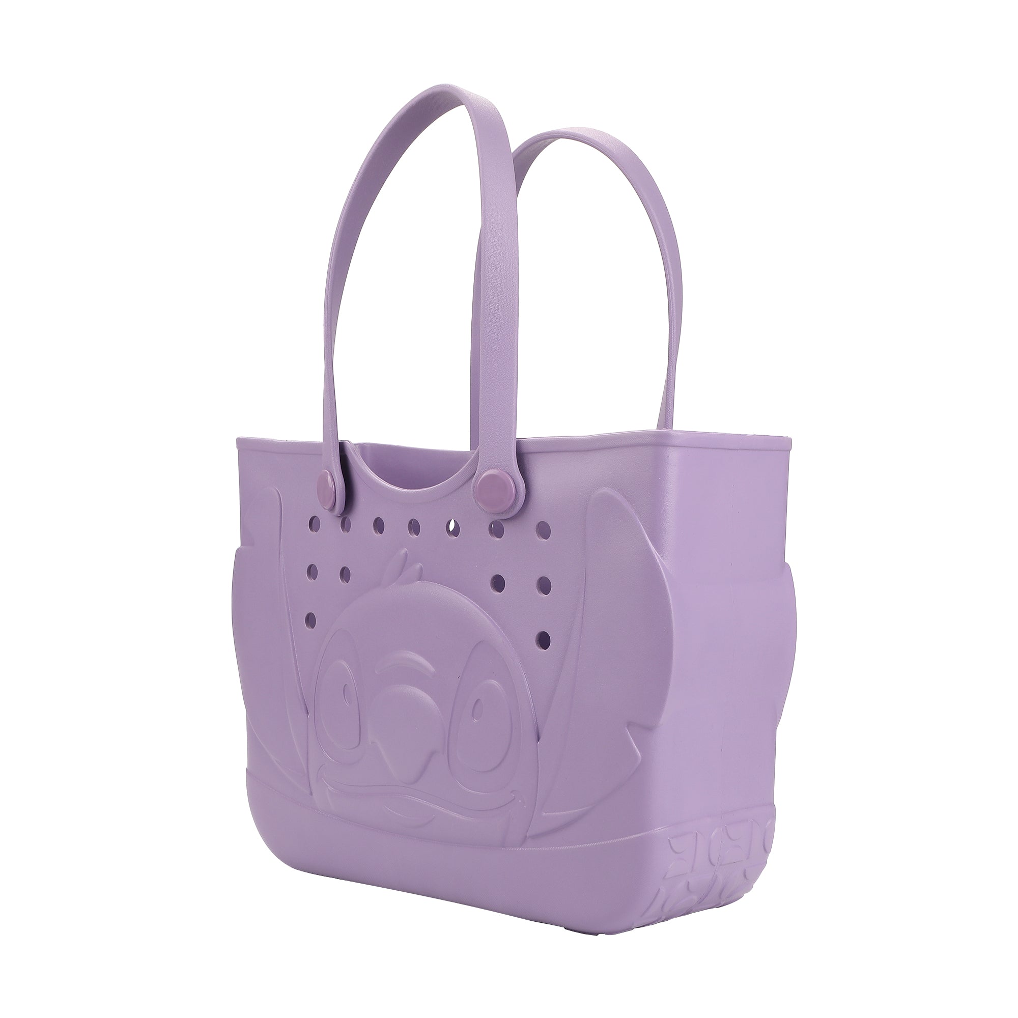 Disney Lilo & Stitch EVA Gummy Tote Bag - Waterproof Rubber Beach Bag, Purple Stitch Design, Large 16.5" Carry-All for Pool, Travel & Everyday Use
